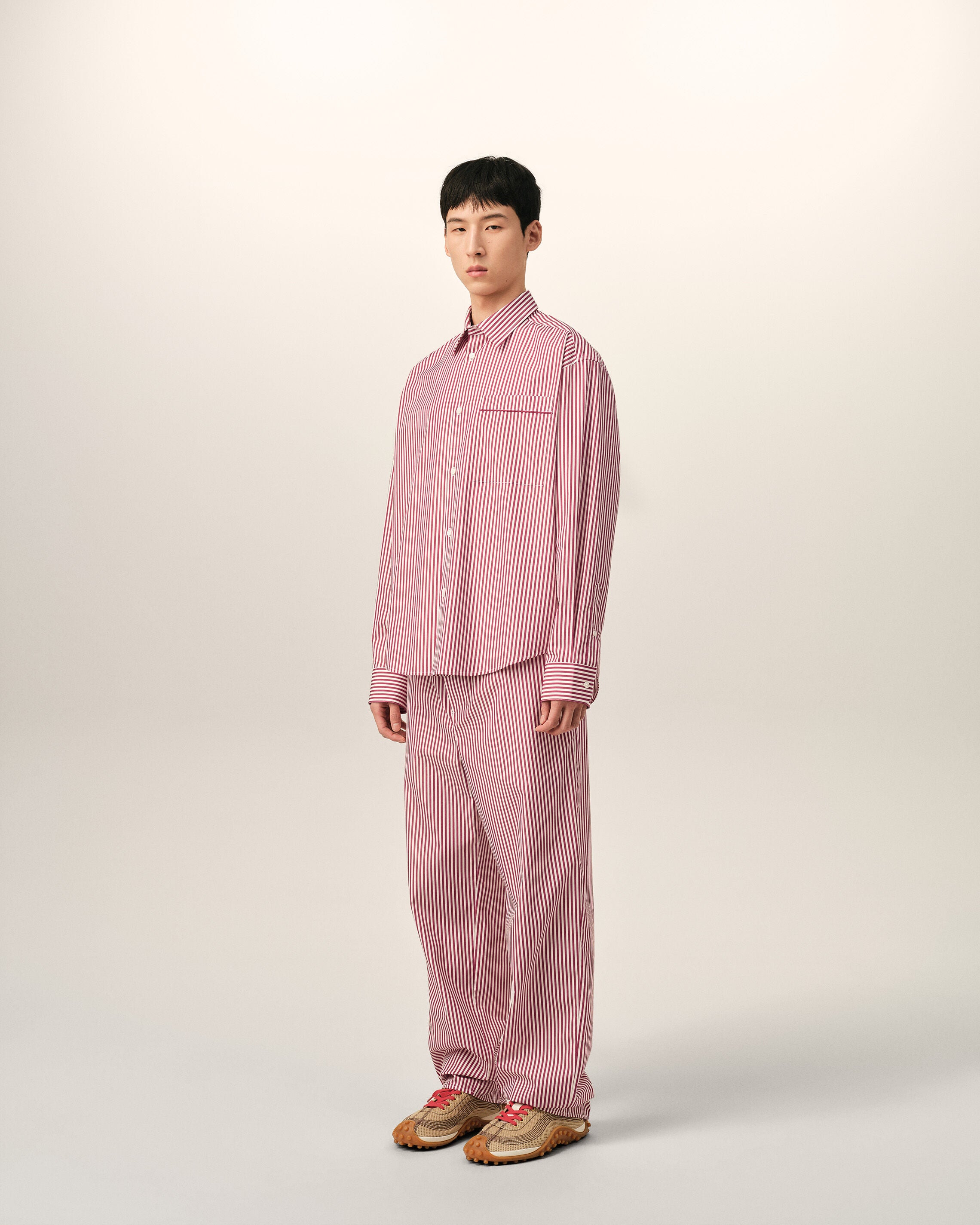 Red boxy striped cotton shirt