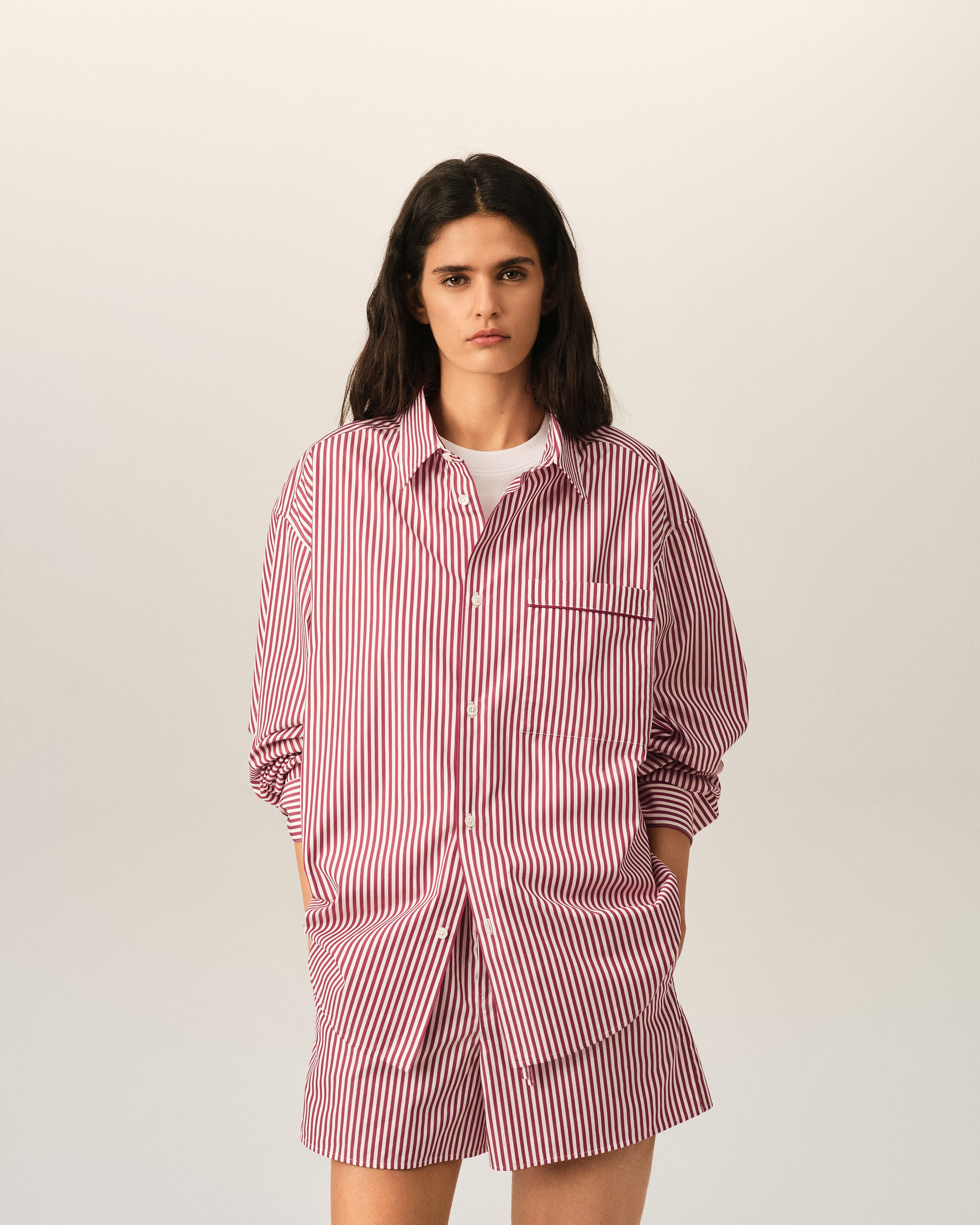 Red boxy striped cotton shirt