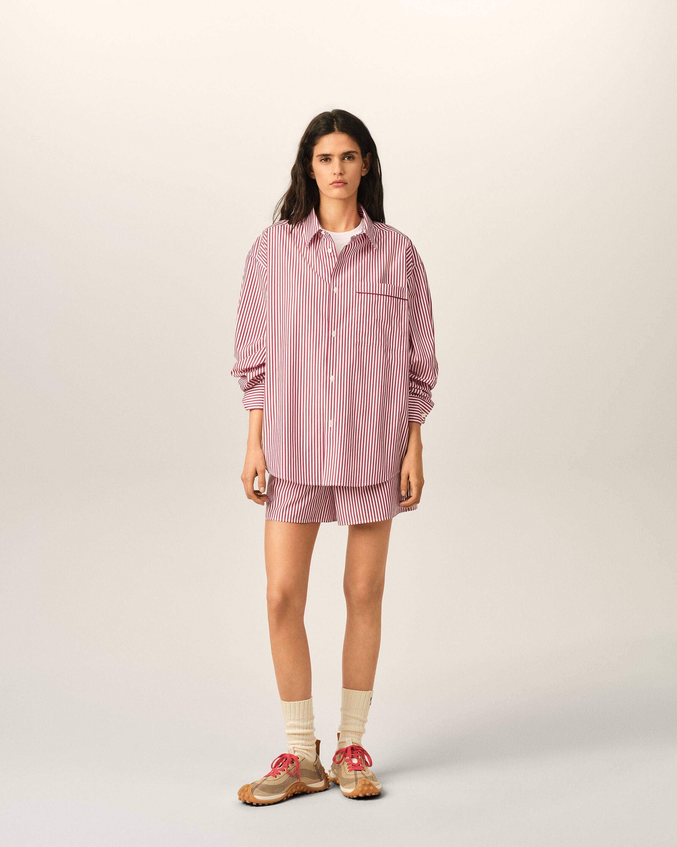 Red boxy striped cotton shirt