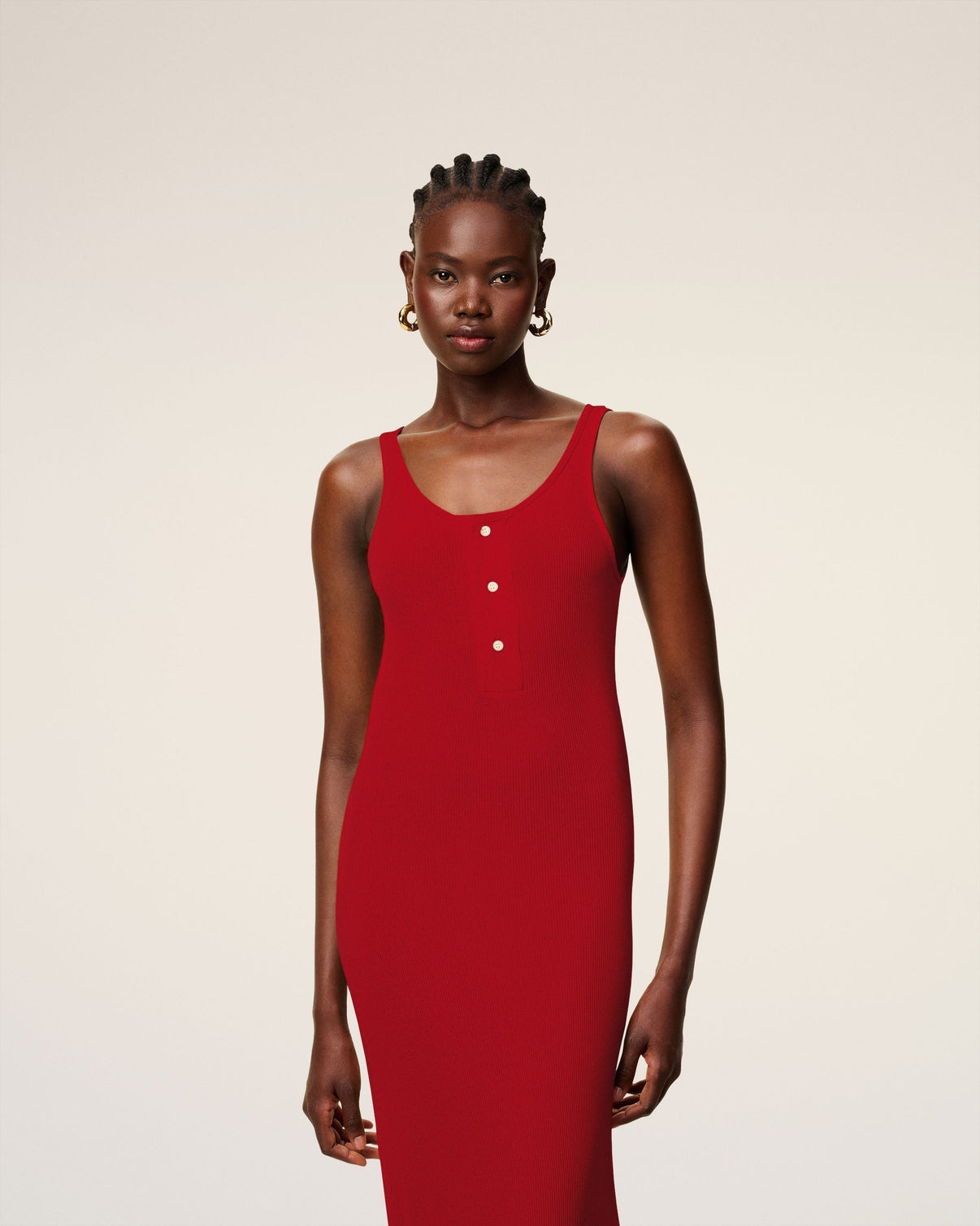 Red Light Ribbed Jersey Long Tankop Dress