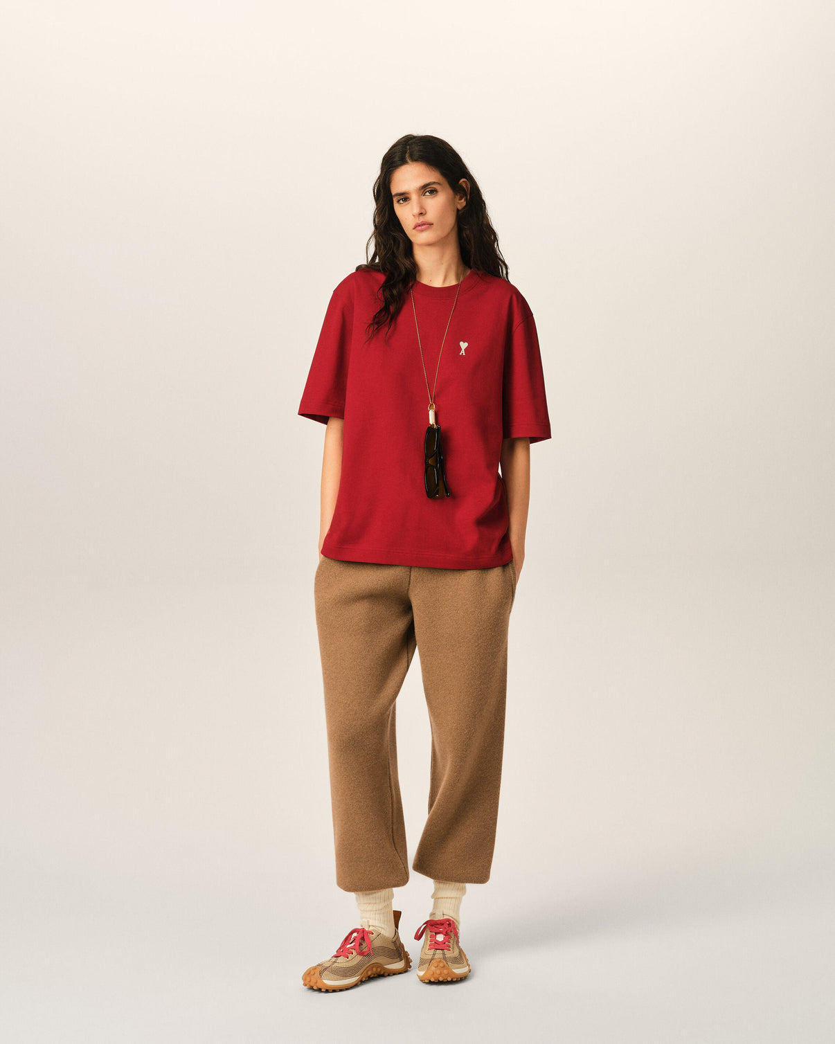Red printed cotton "Place des Victoires" t-shirt