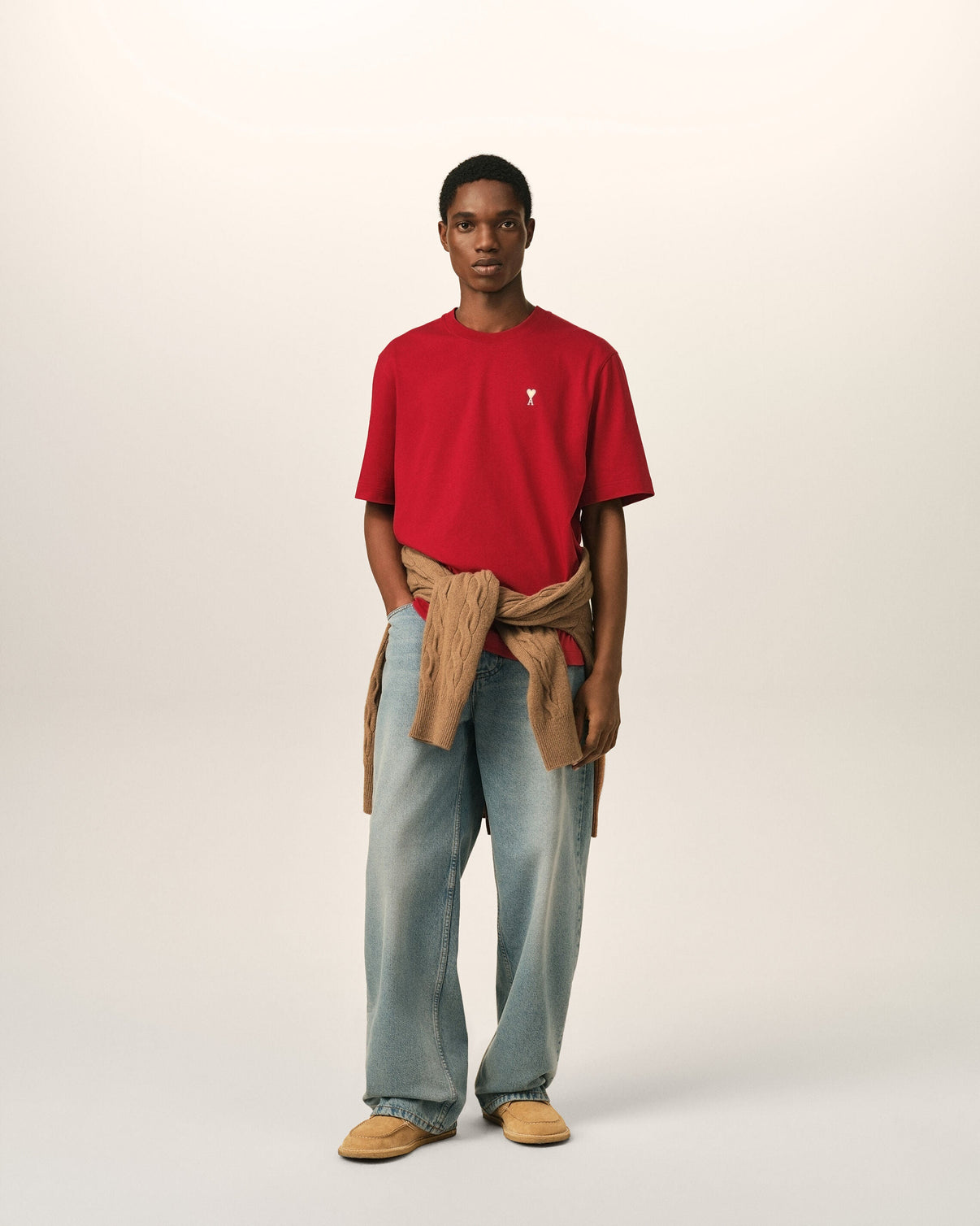 Red printed cotton "Place des Victoires" t-shirt
