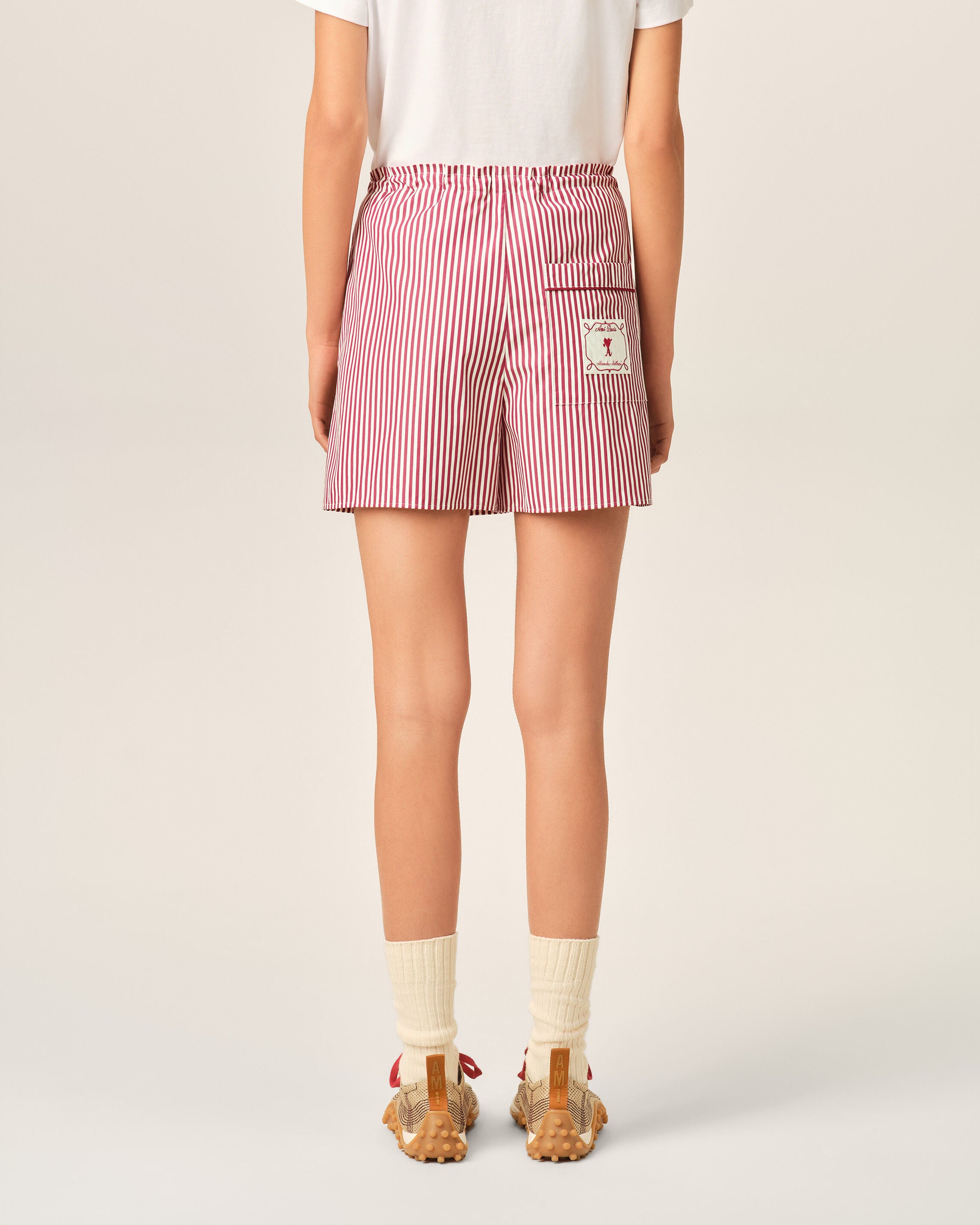Red striped cotton shorts with heart arrow