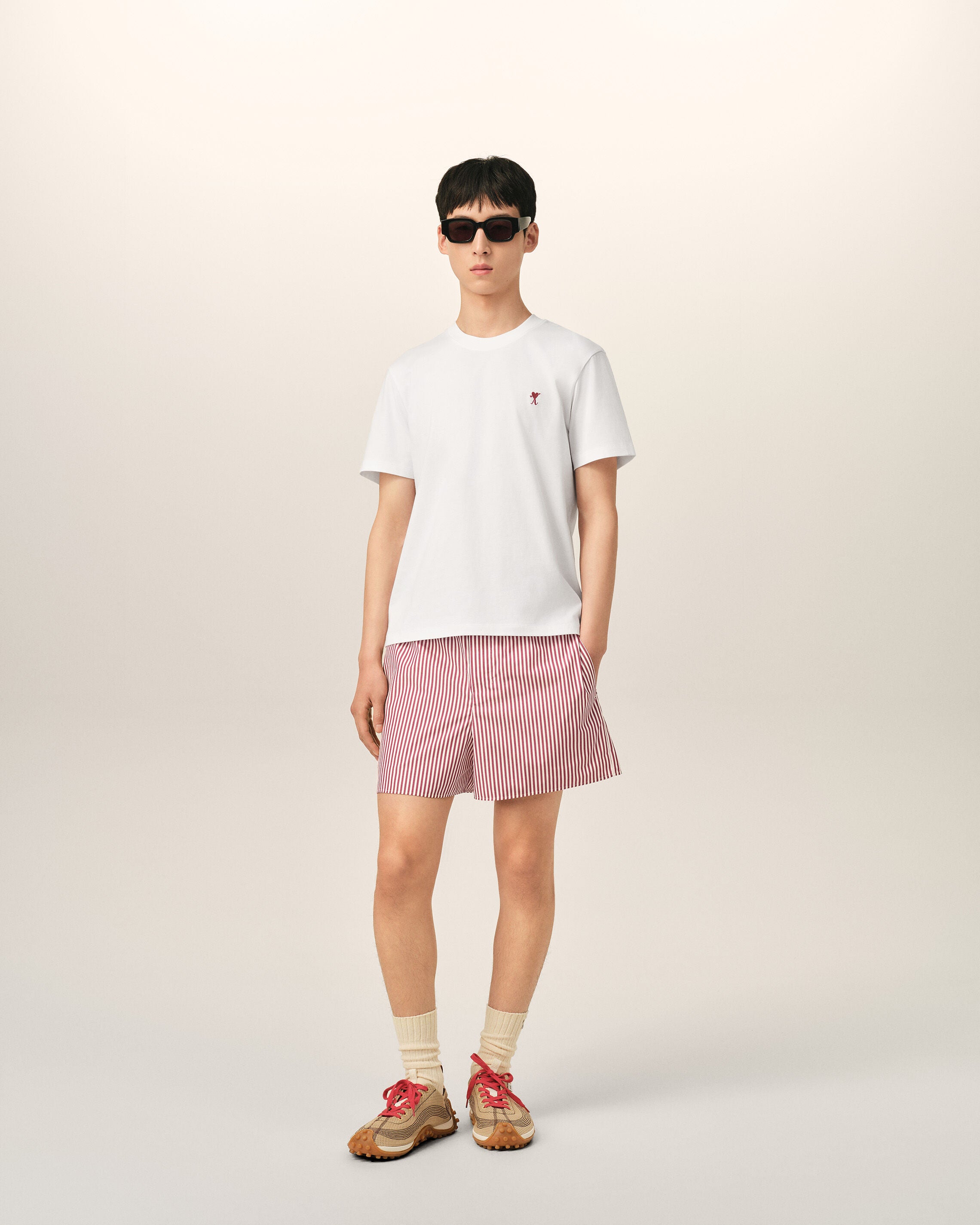 Red striped cotton shorts with heart arrow