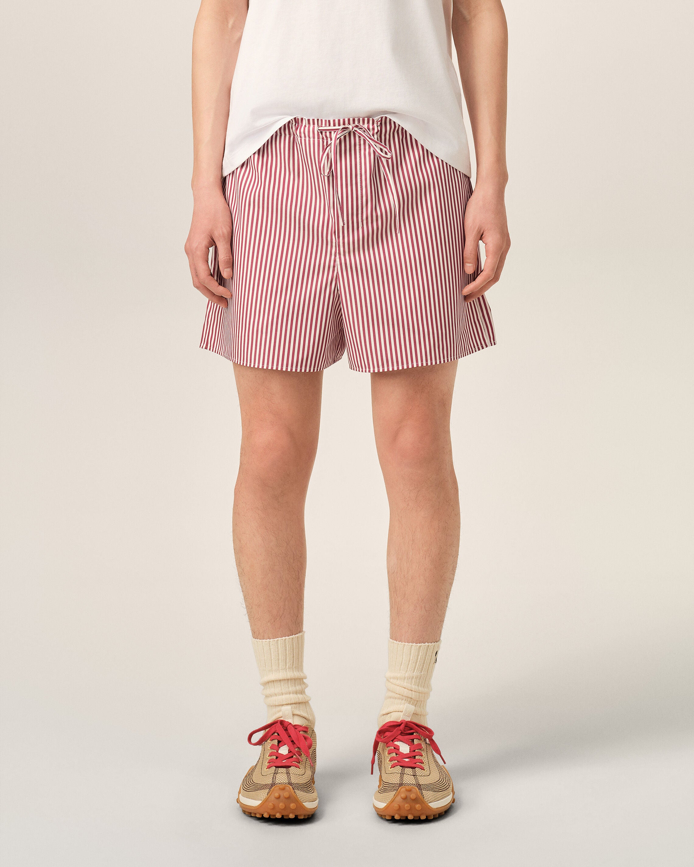 Red striped cotton shorts with heart arrow