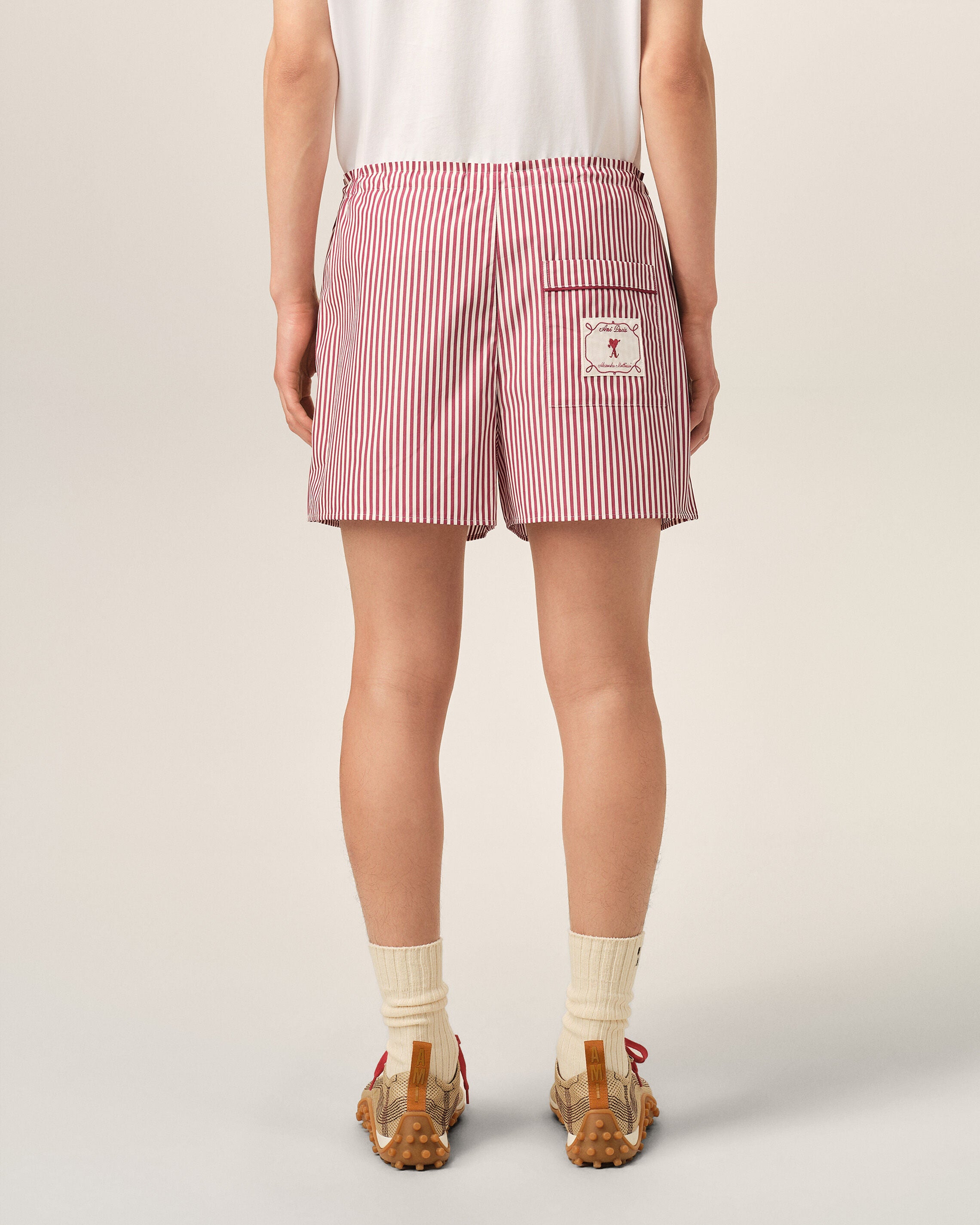 Red striped cotton shorts with heart arrow