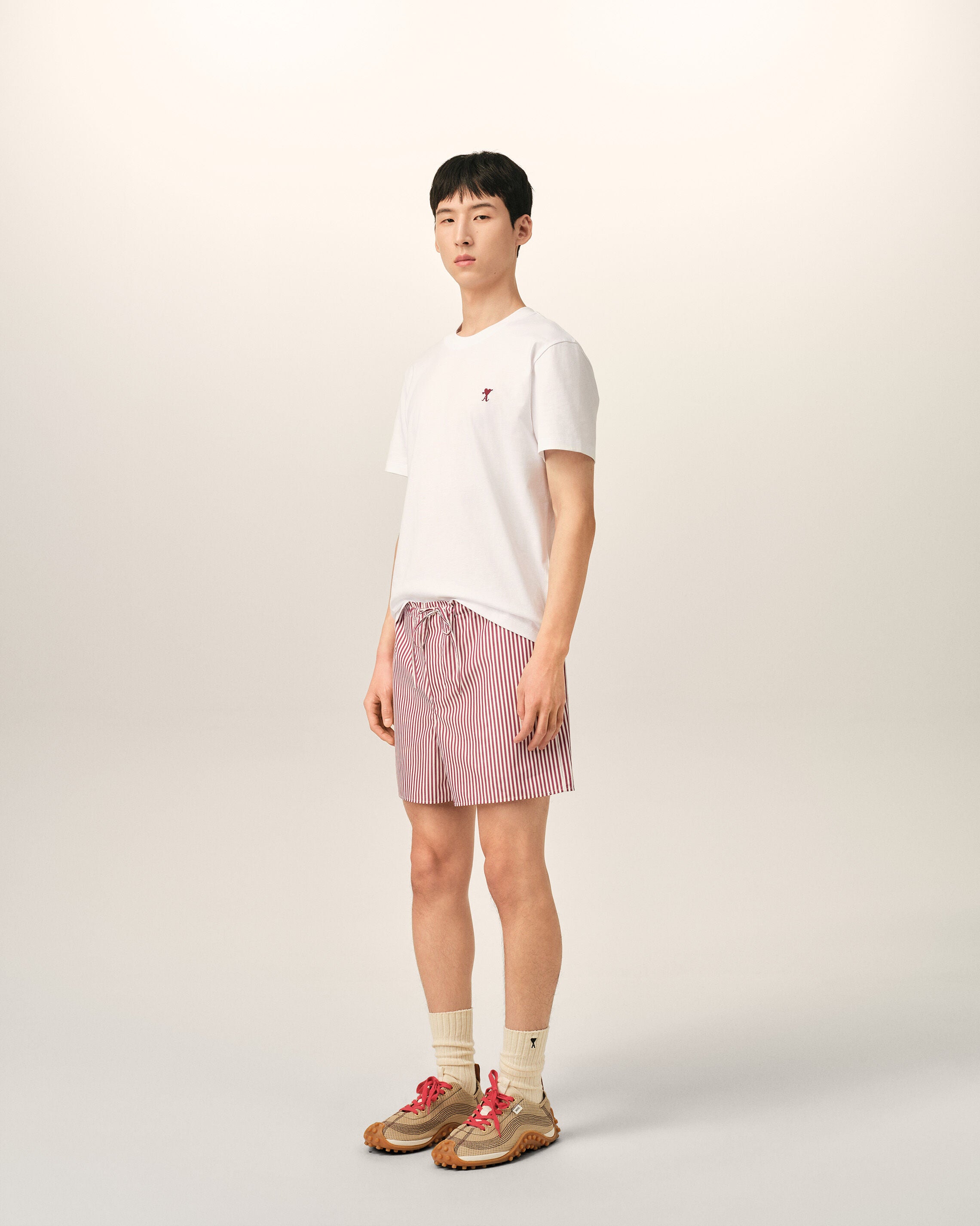 Red striped cotton shorts with heart arrow