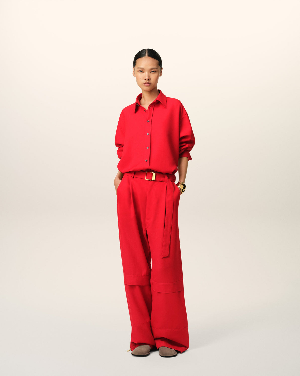 Red Wool Back Slit Loose Shirt