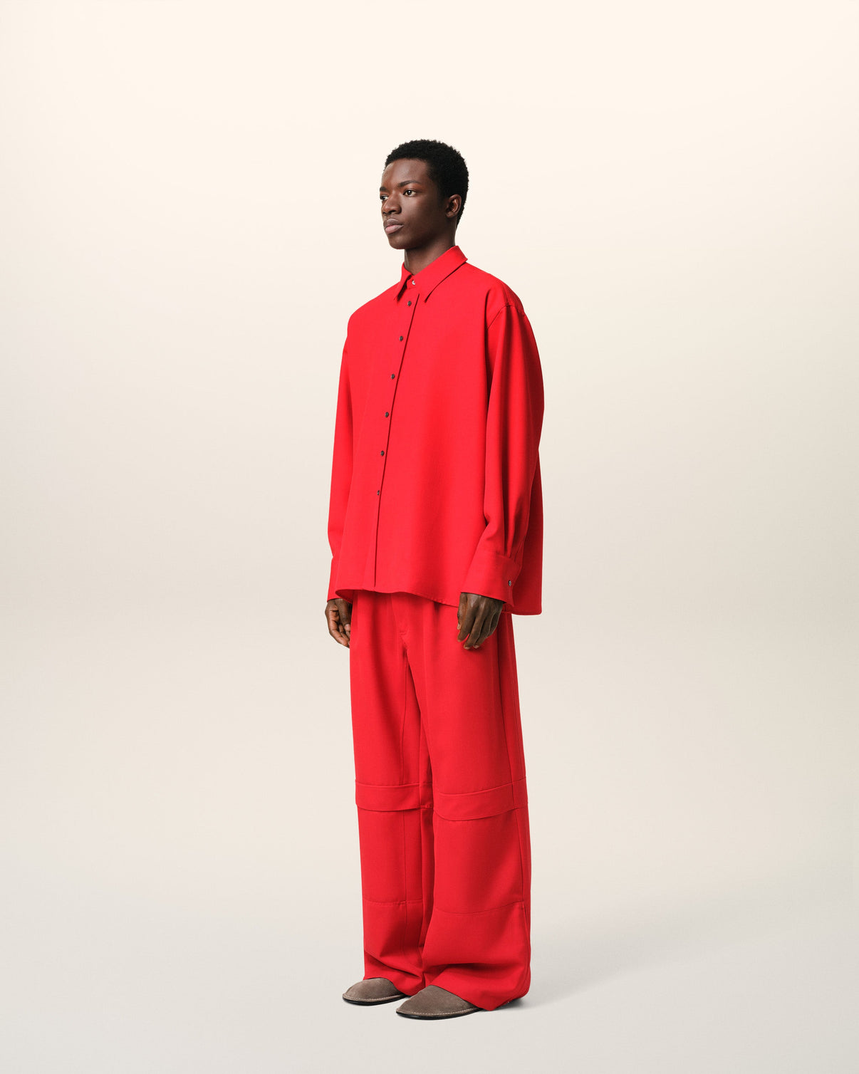 Red Wool Back Slit Loose Shirt