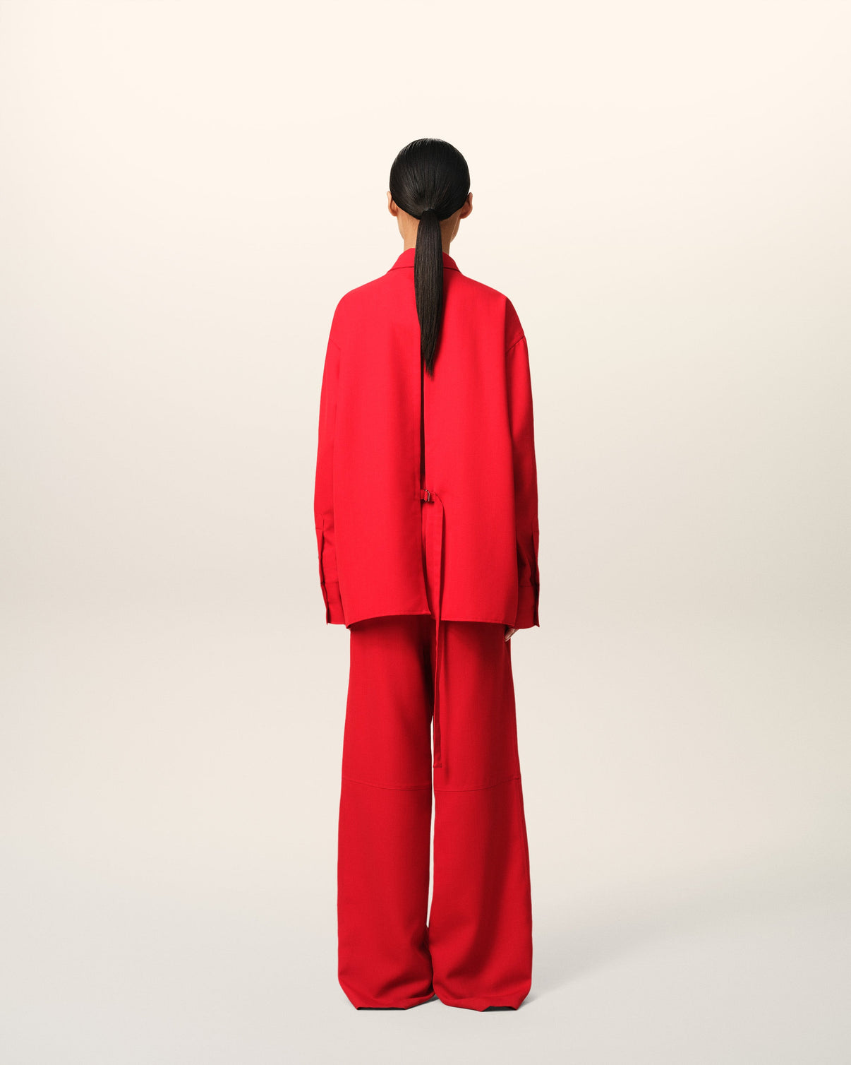 Red Wool Back Slit Loose Shirt