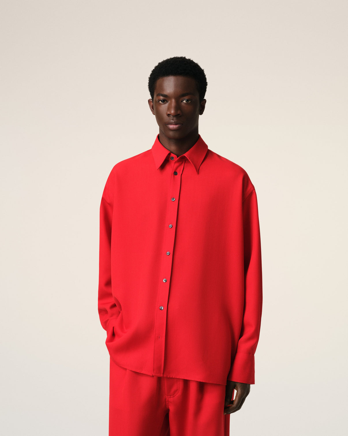 Red Wool Back Slit Loose Shirt