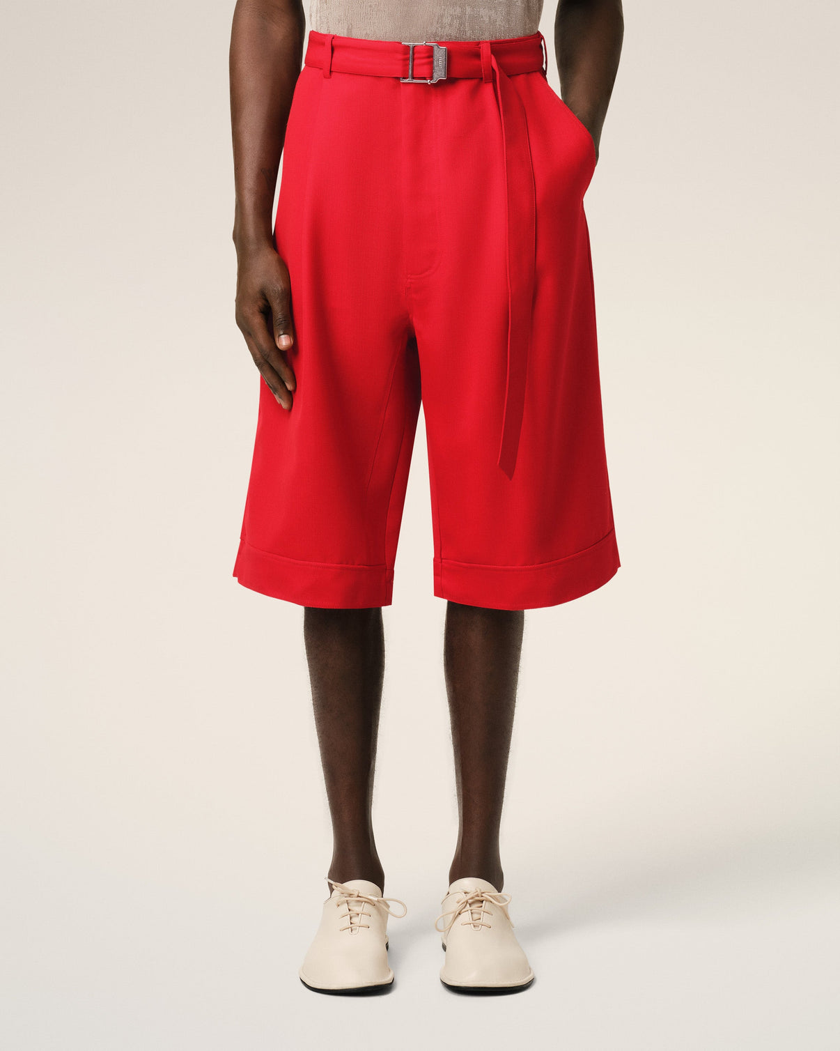Red Wool Cargo Bermuda Short