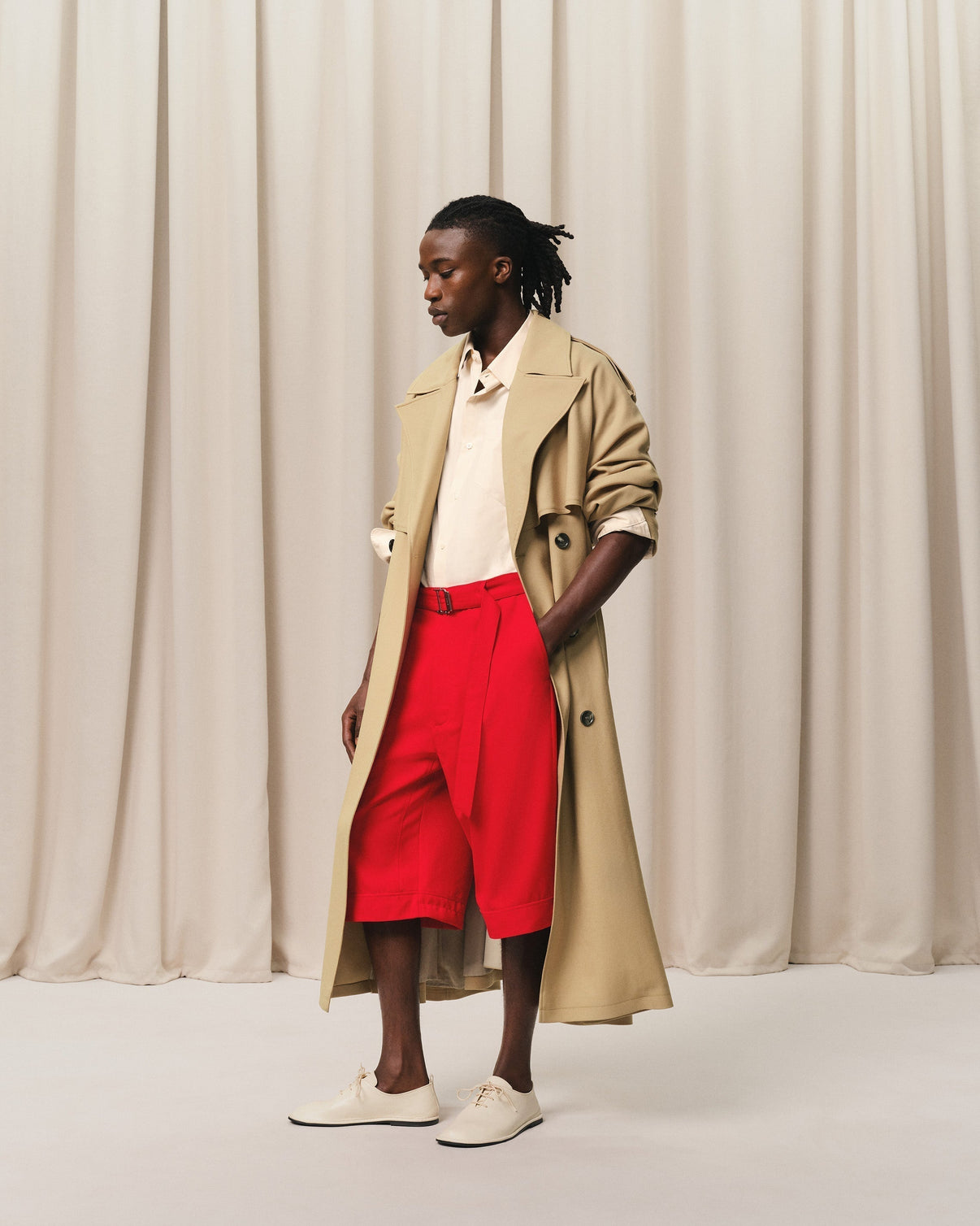Red Wool Cargo Bermuda Short