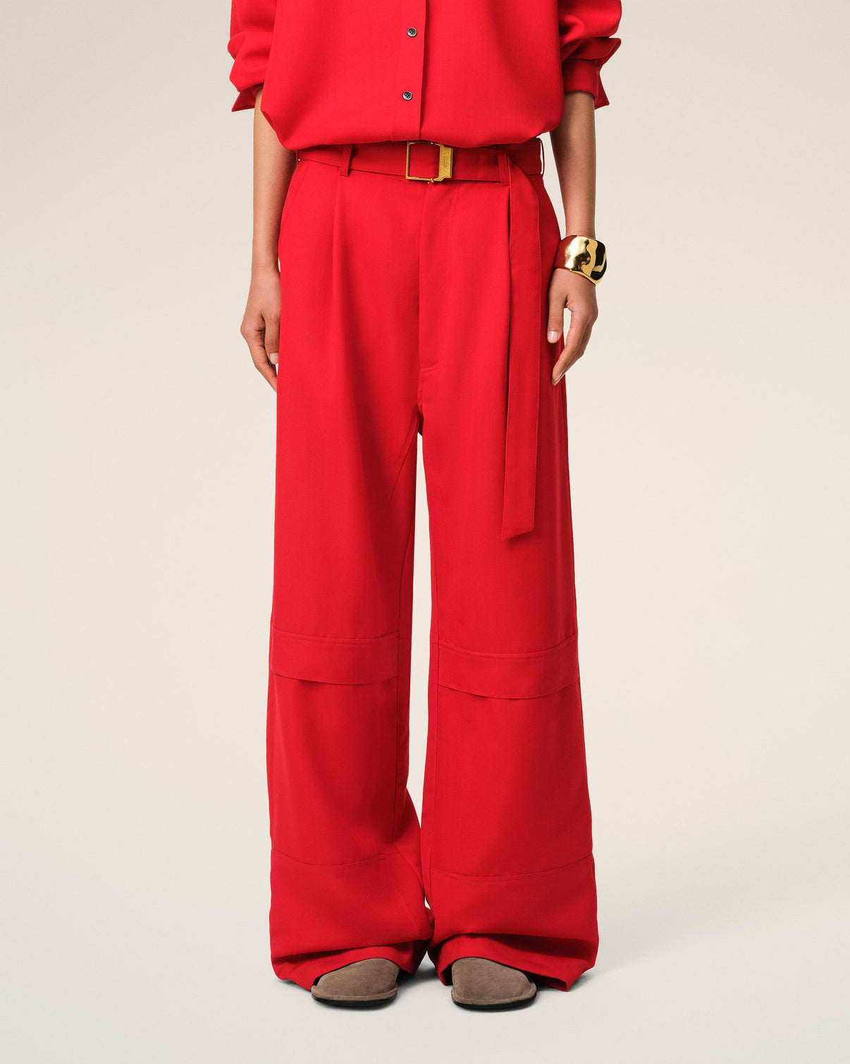 Red Wool Cargo Trousers