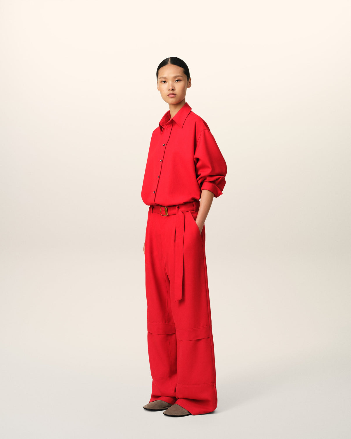 Red Wool Cargo Trousers