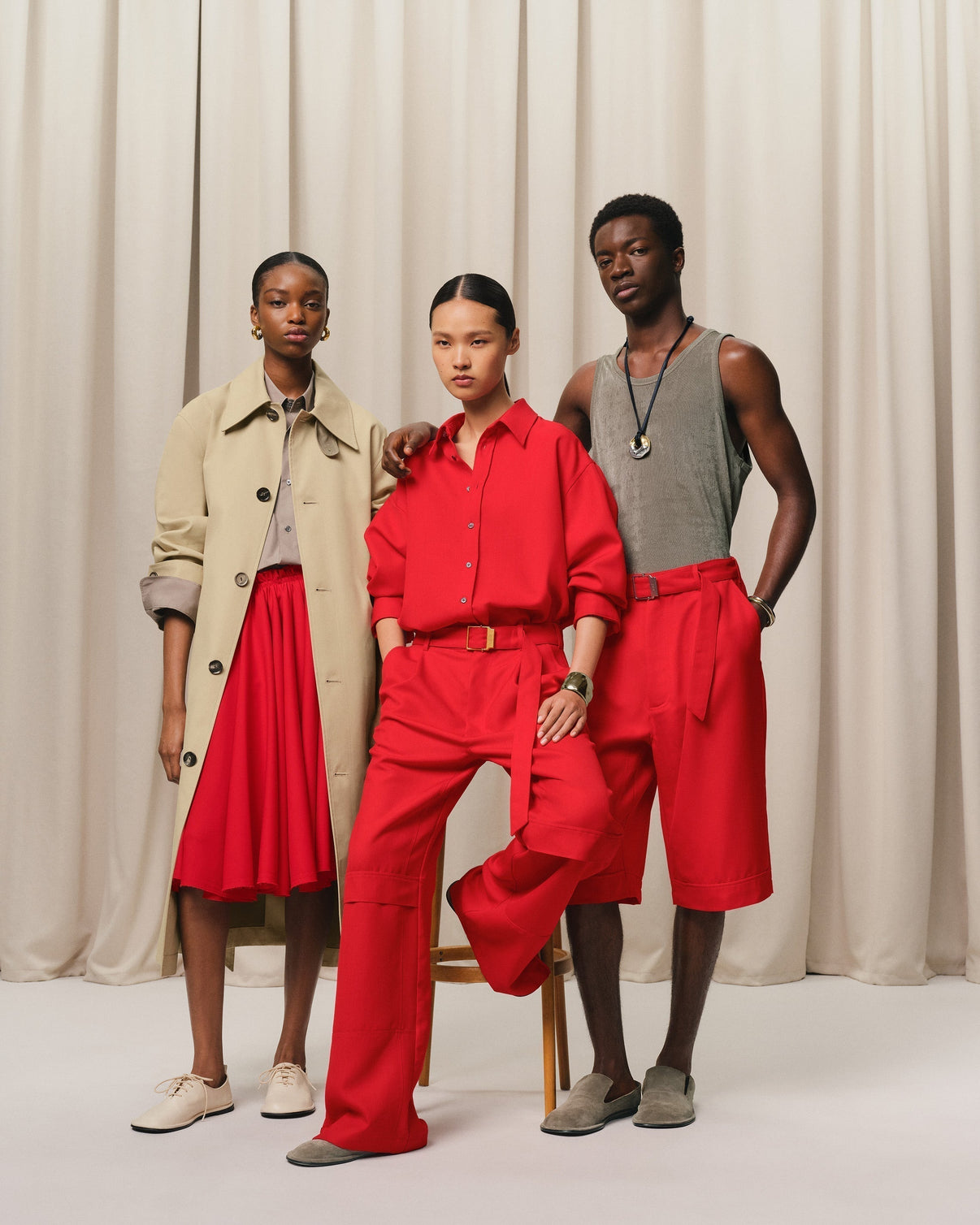 Red Wool Cargo Trousers