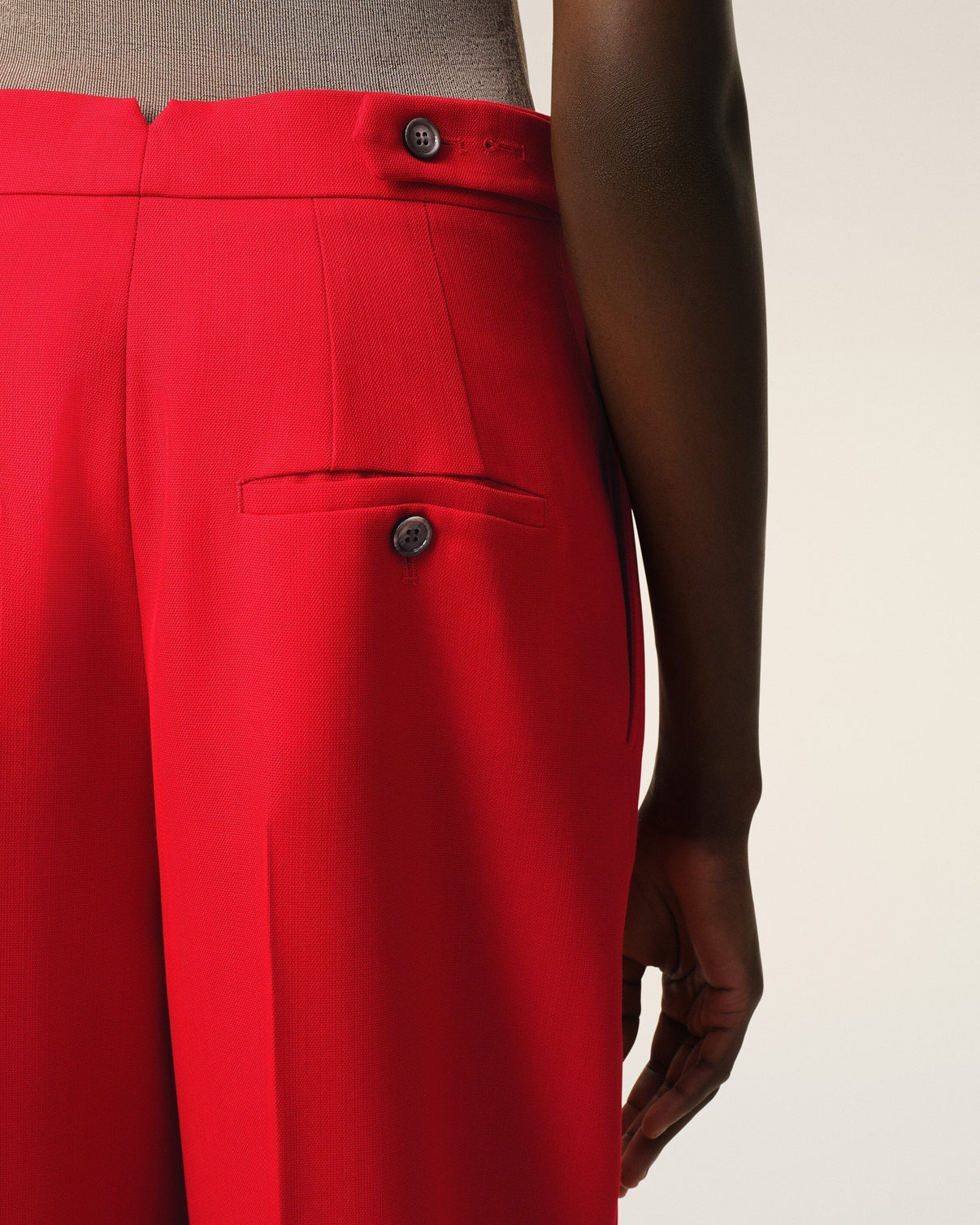 Red Wool High Waist Large Trousers