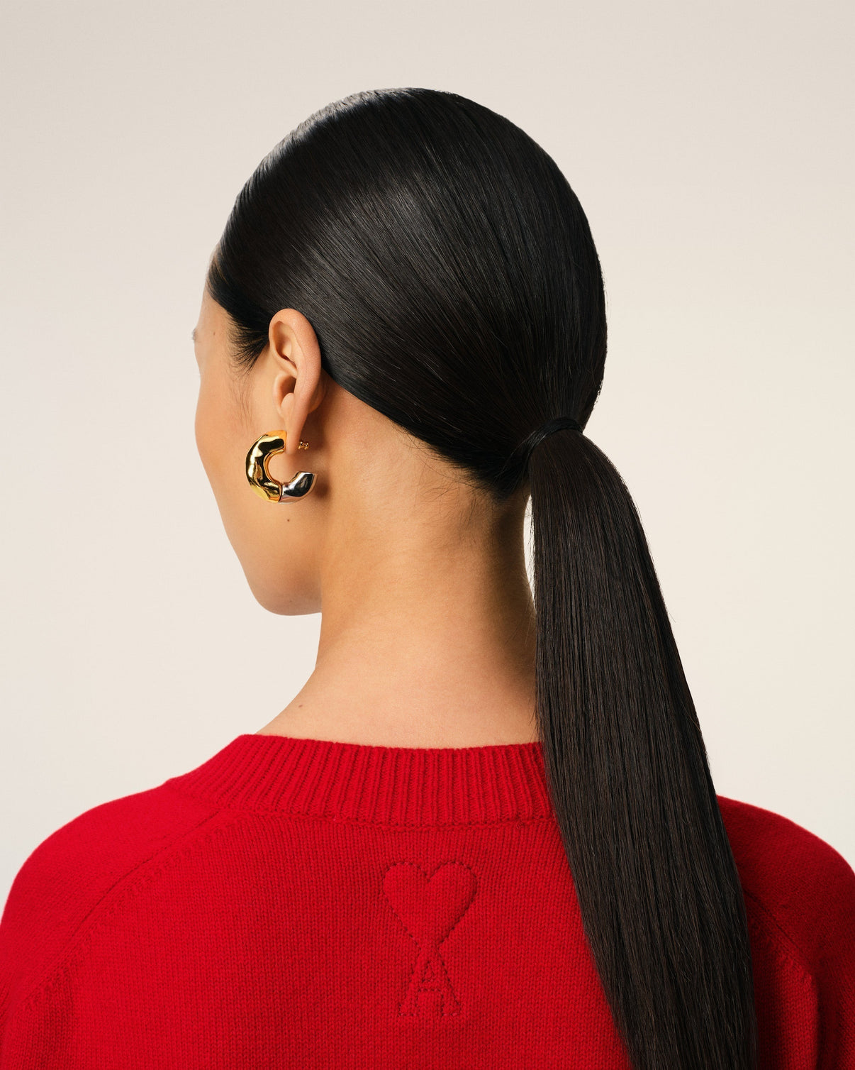 Red Wool Knit Bicolor V Neck Sweater