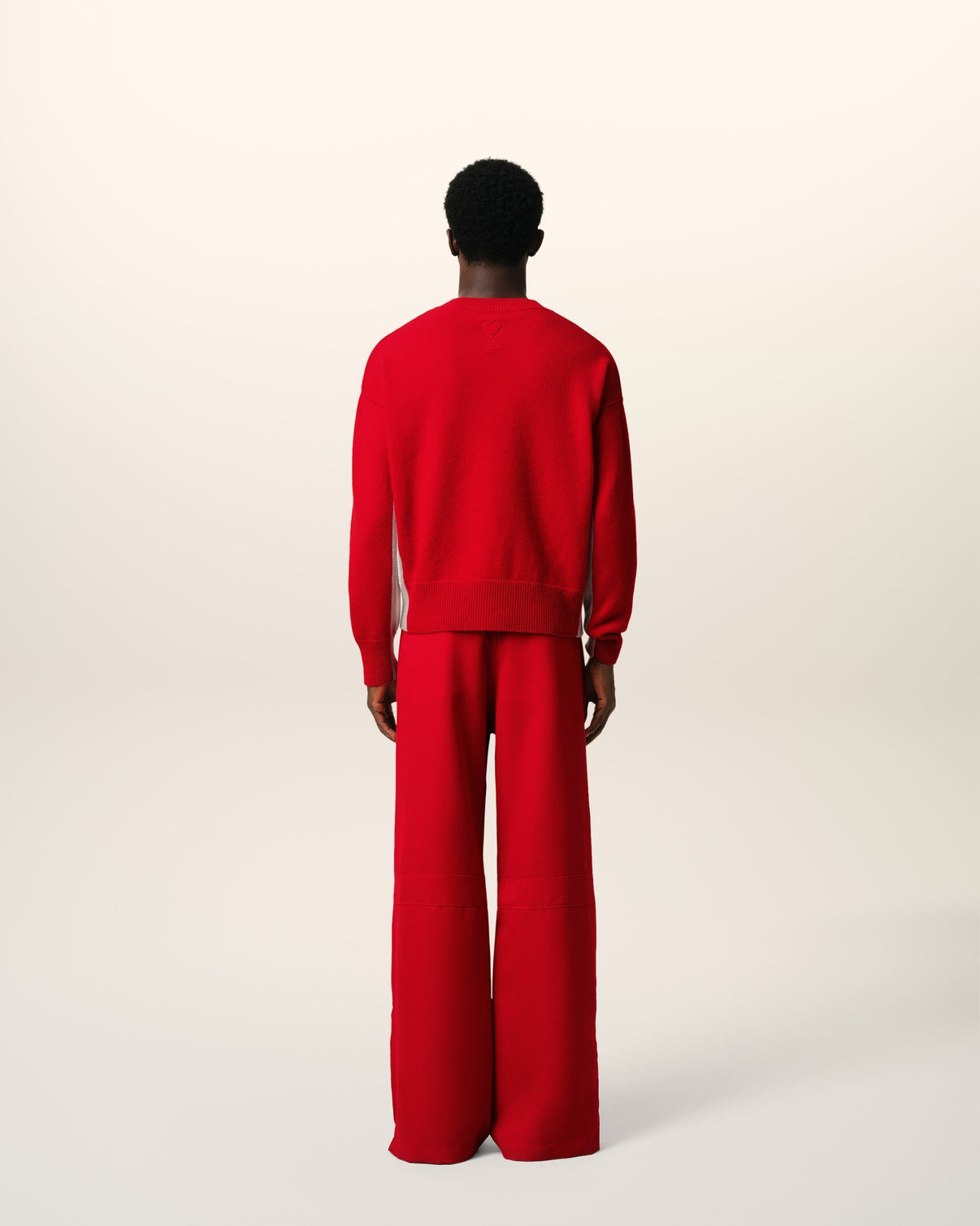 Red Wool Knit Bicolor V Neck Sweater
