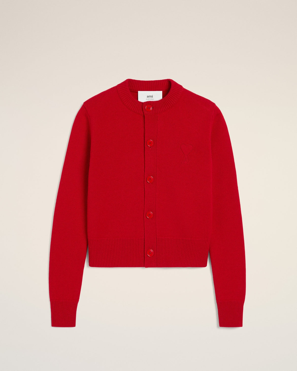 Red Wool Knit Crewneck Cardigan