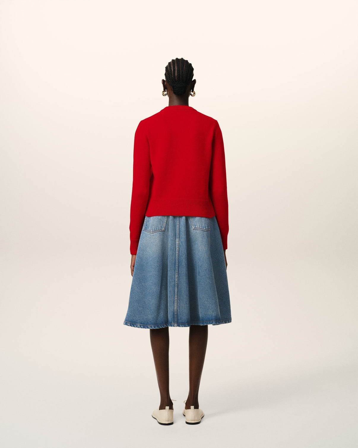 Red Wool Knit Crewneck Cardigan