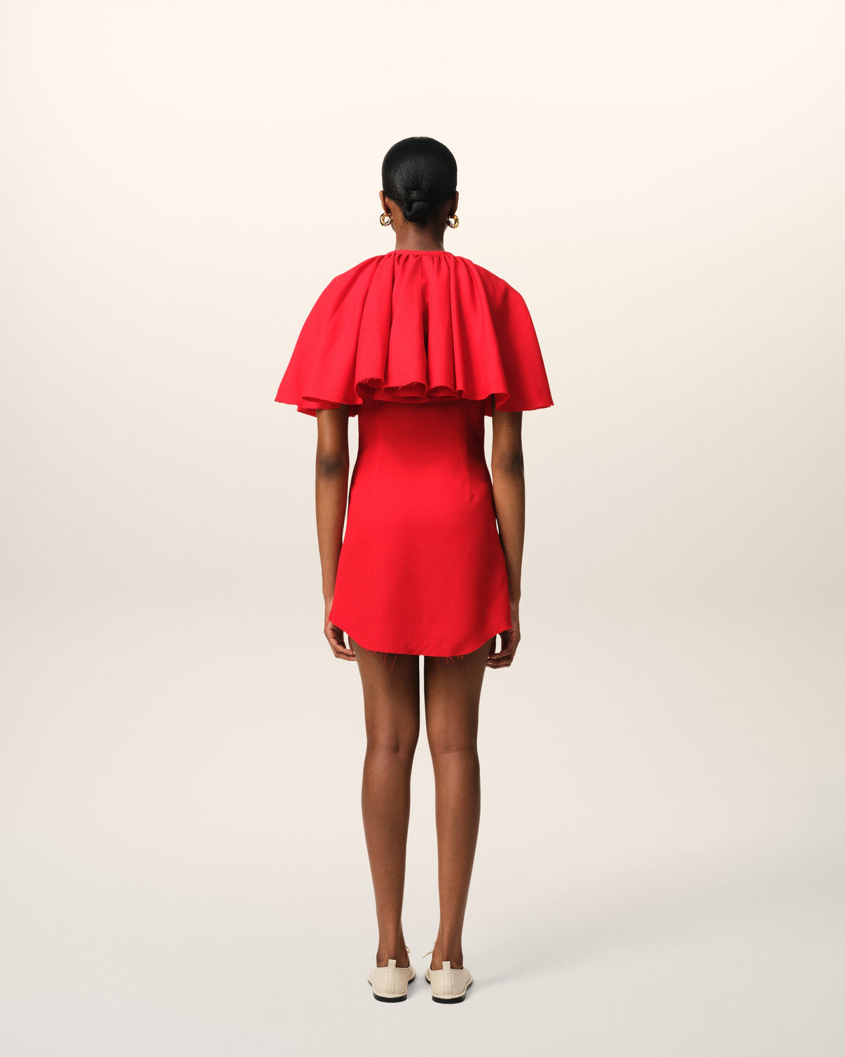 Red Wool Shirt Dress With Ruff