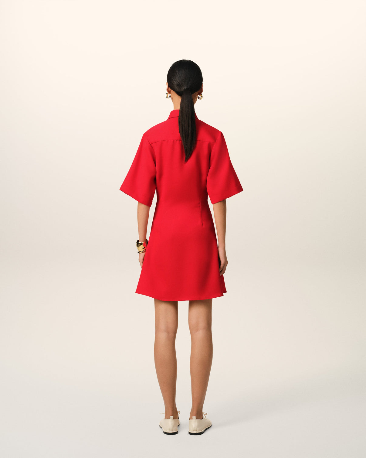 Red Wool Short Sleeve Shirt Dress