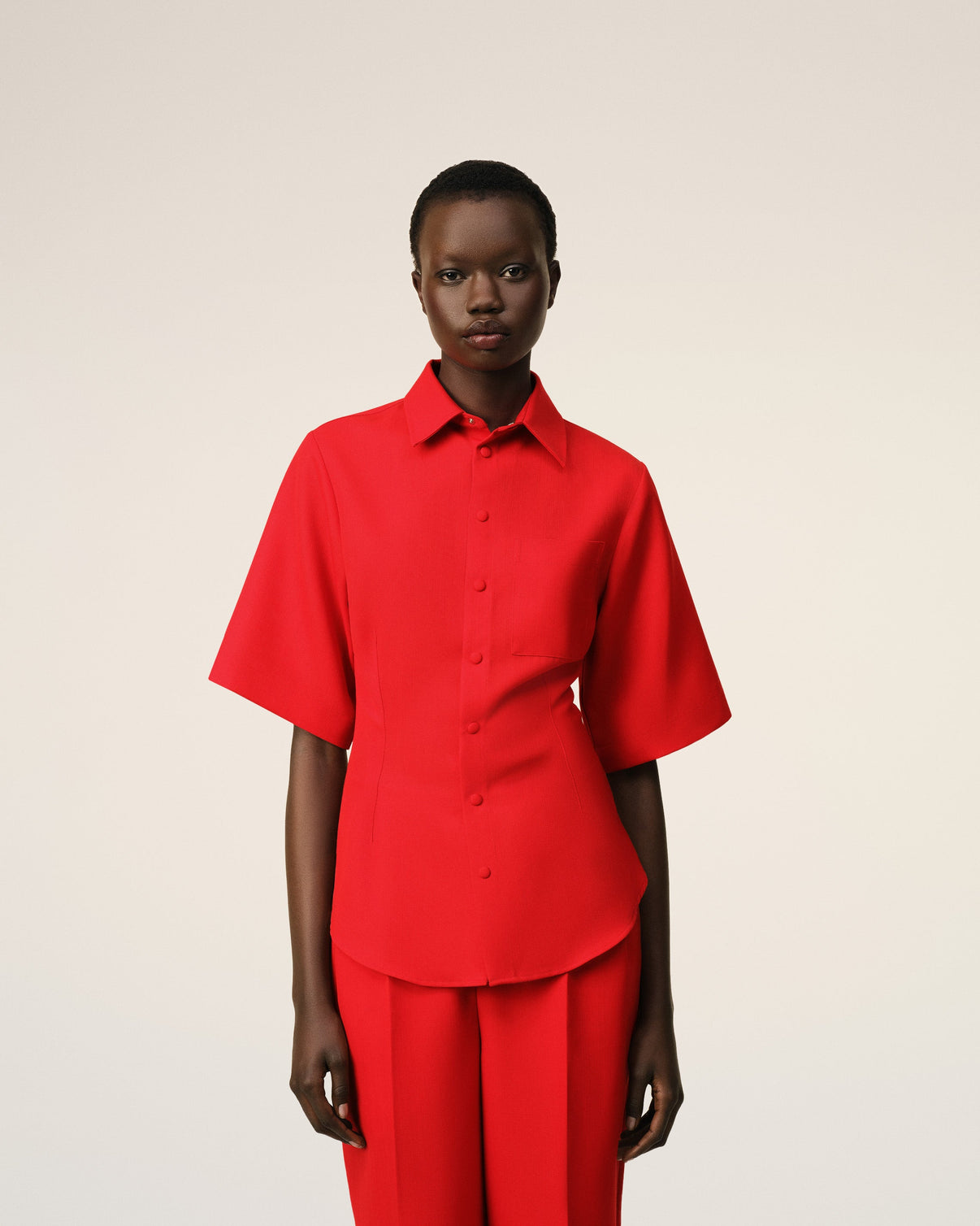 Red Wool Short Sleeves Shirt