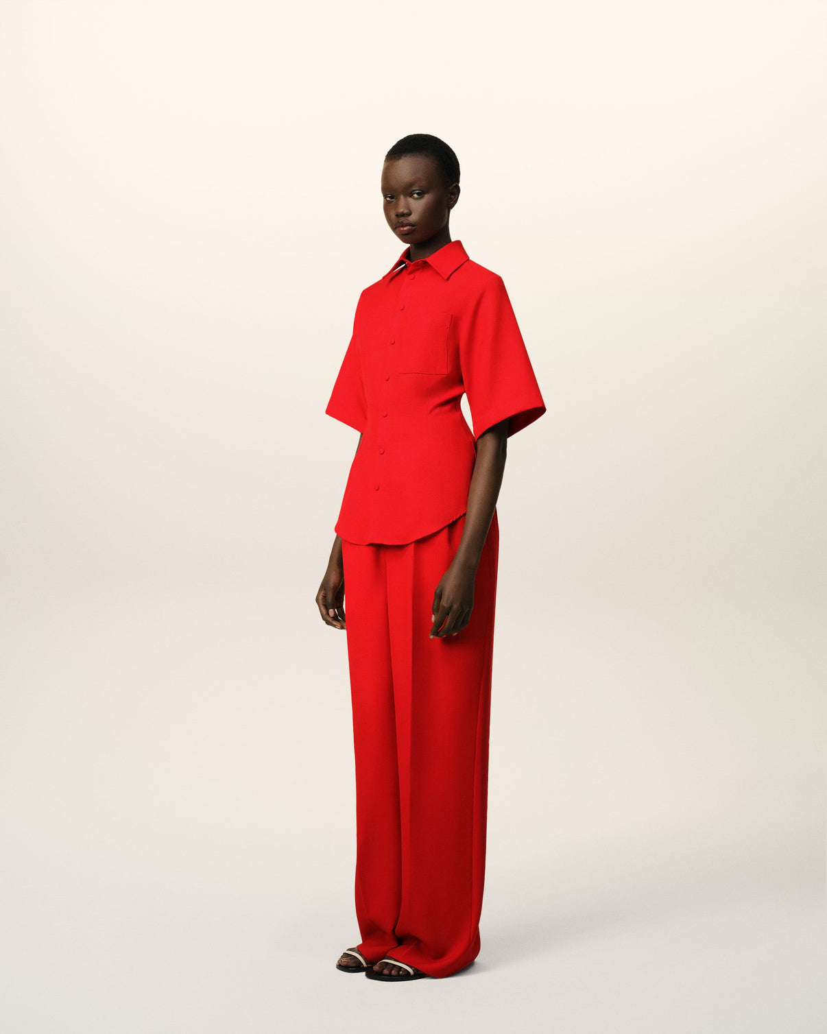 Red Wool Short Sleeves Shirt