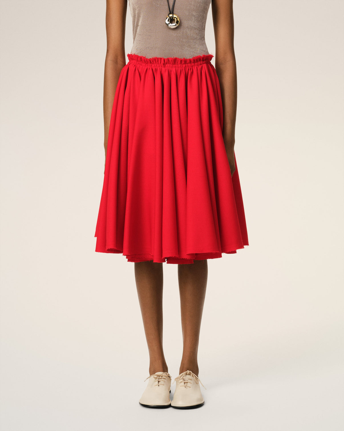 Red Wool Skirt With Godets