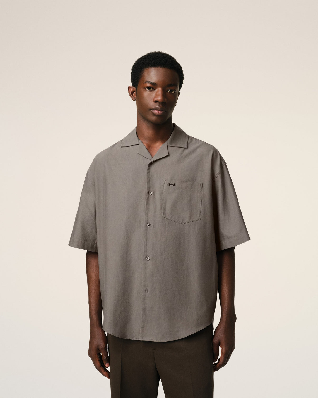 Taupe Cotton Short Sleeve Boxy Shirt