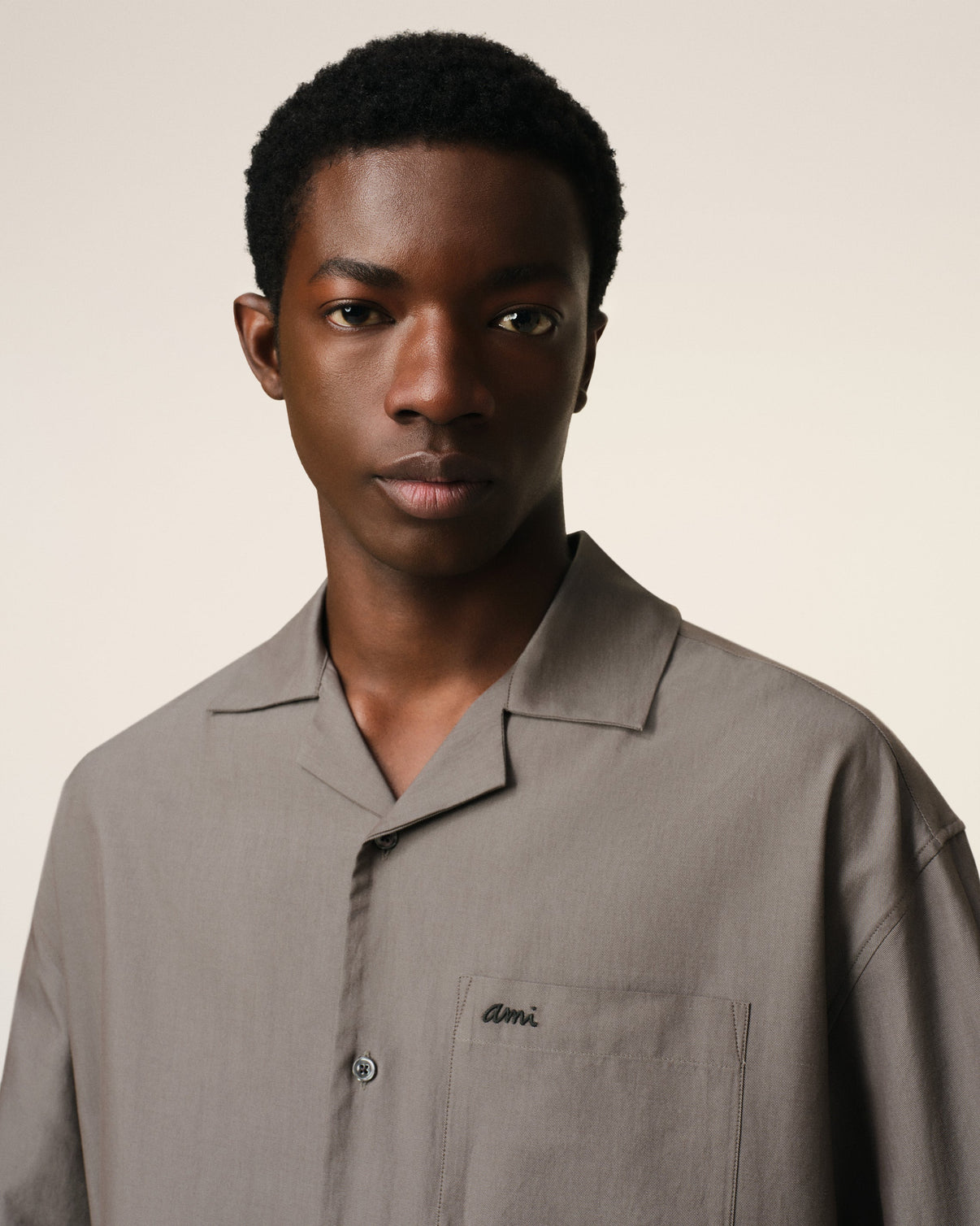 Taupe Cotton Short Sleeve Boxy Shirt