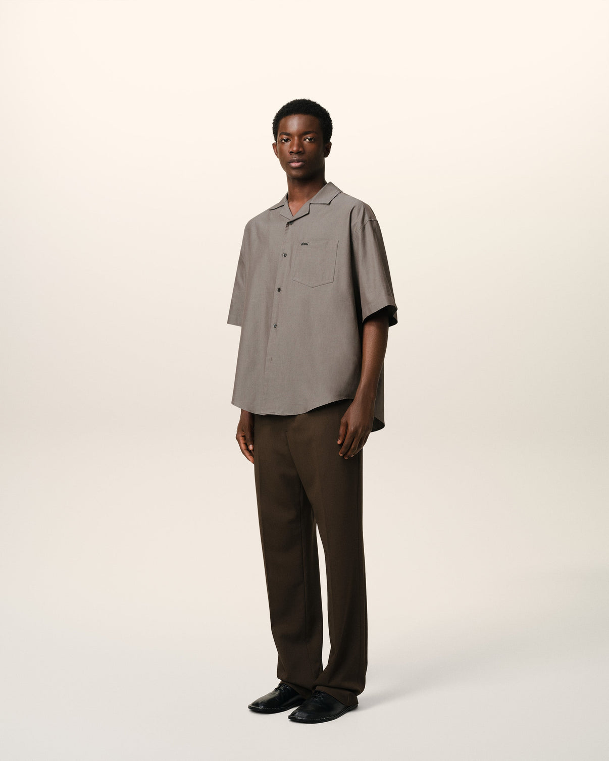 Taupe Cotton Short Sleeve Boxy Shirt