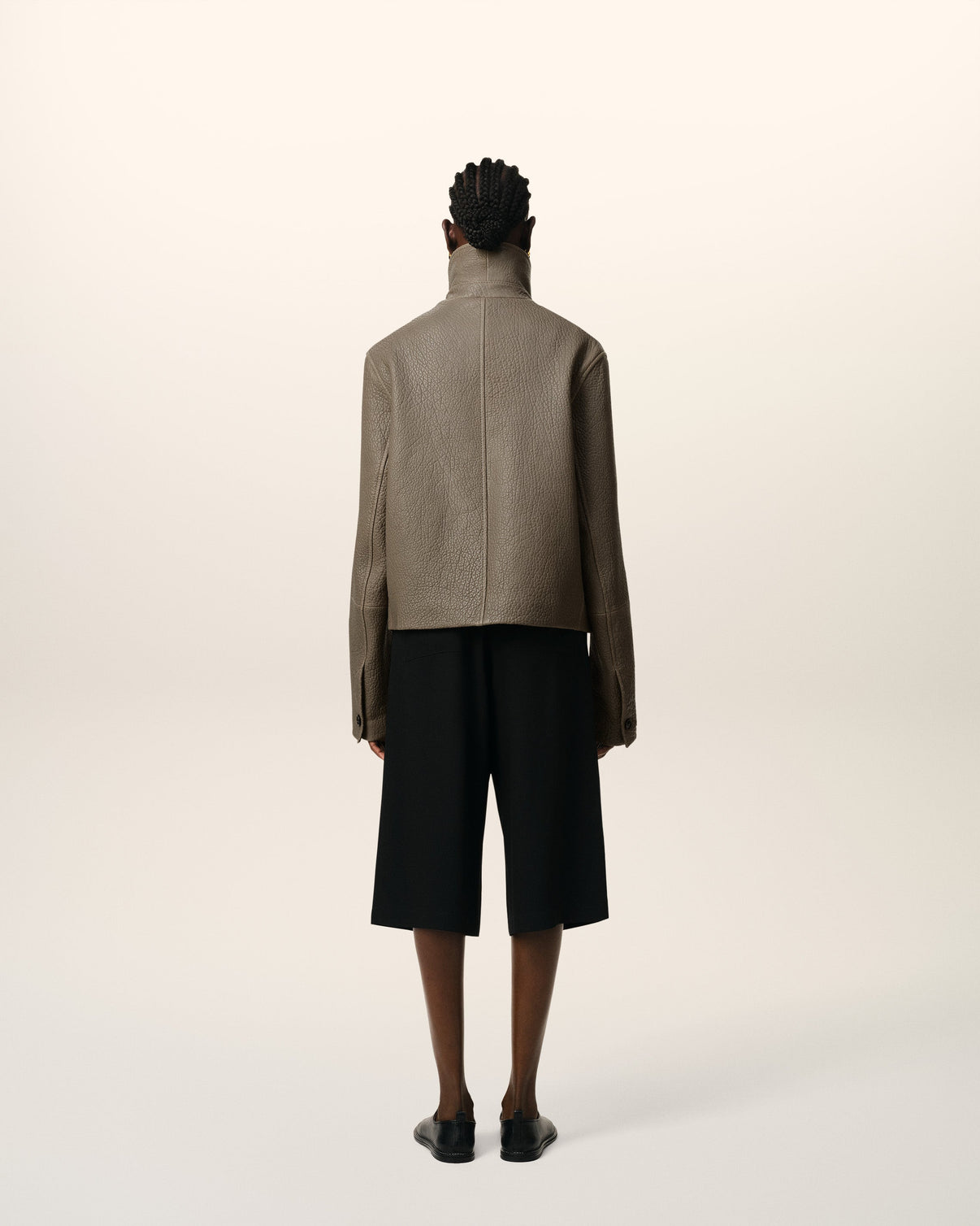 Taupe Leather Buttoned Jacket