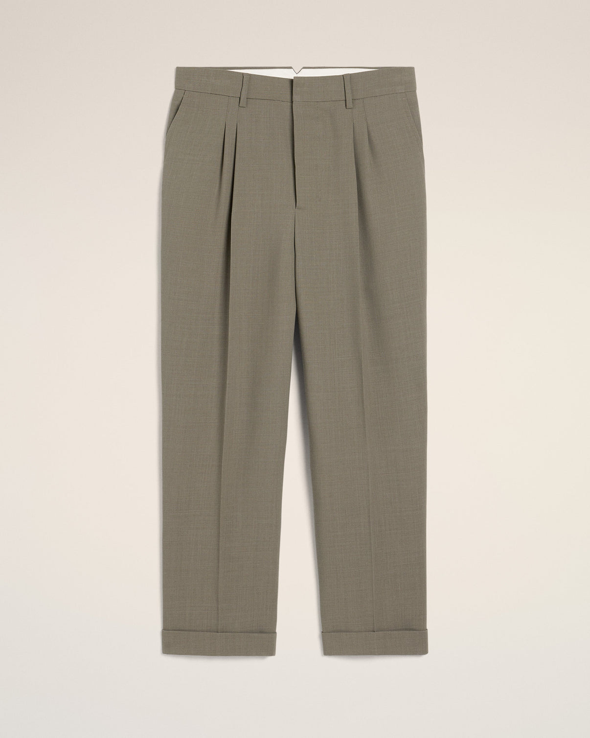 Taupe Wool Carrot Fit Trousers