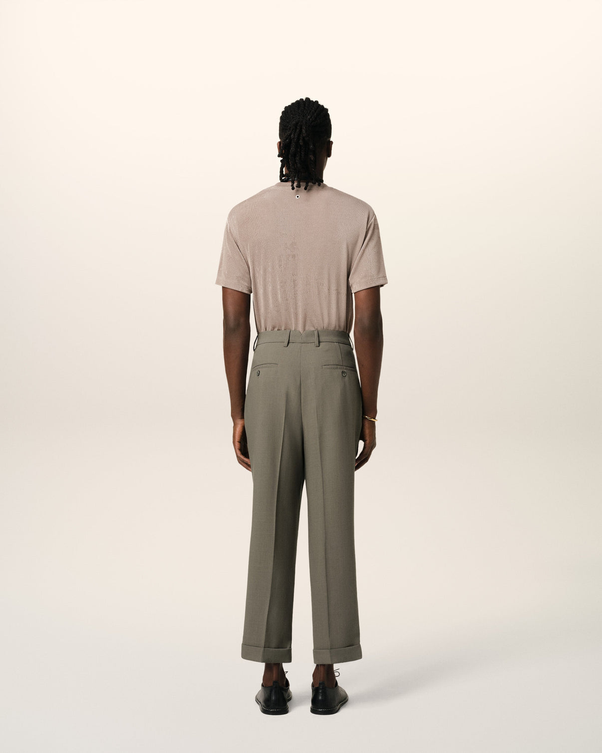 Taupe Wool Carrot Fit Trousers