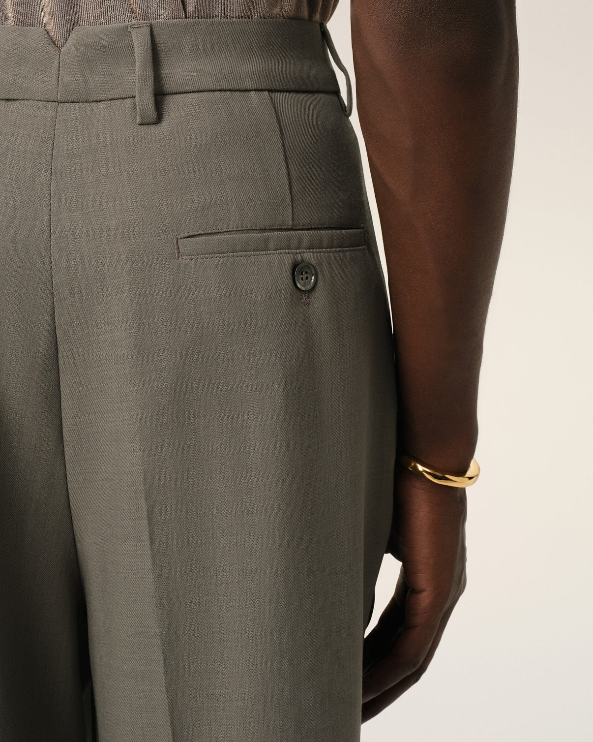 Taupe Wool Carrot Fit Trousers
