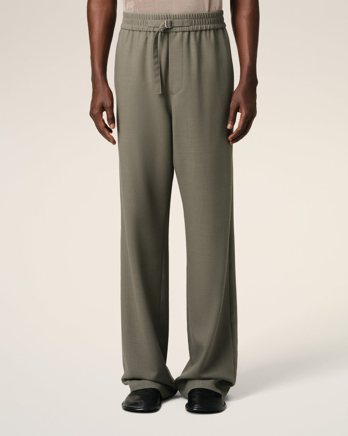 Taupe Wool Straight Fit Elasticated Trousers