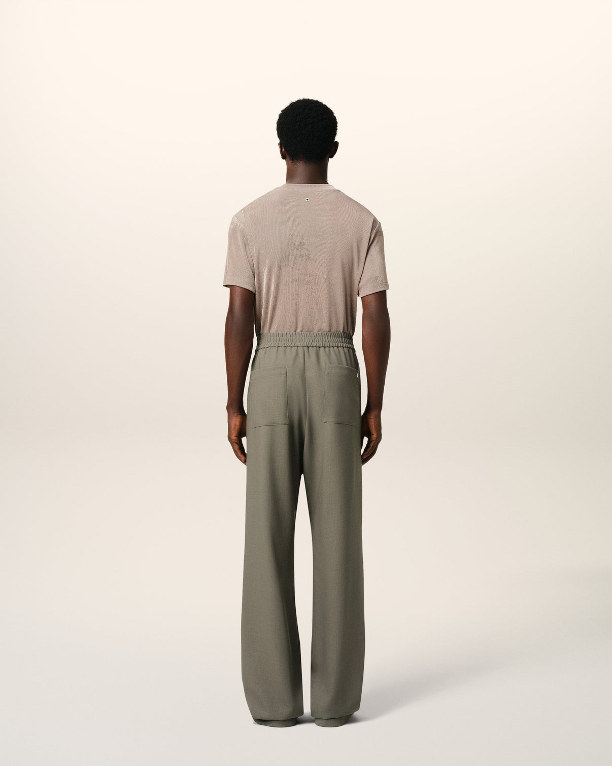 Taupe Wool Straight Fit Elasticated Trousers