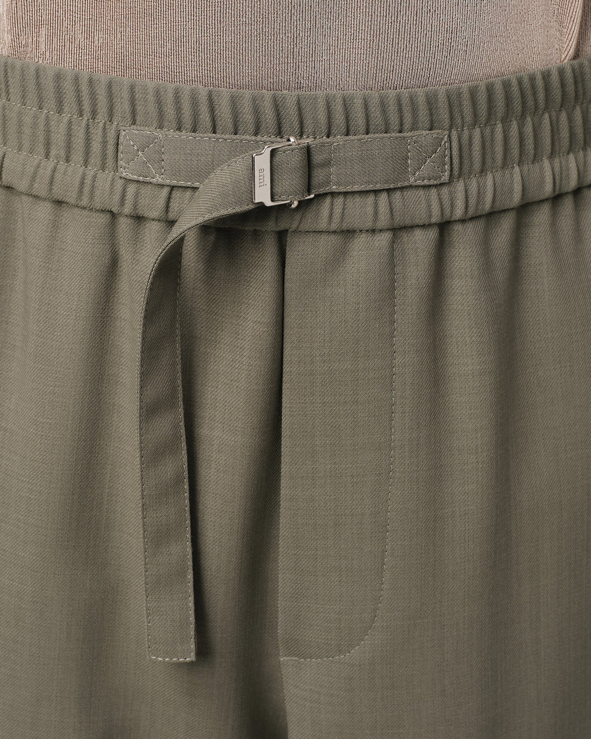 Taupe Wool Straight Fit Elasticated Trousers
