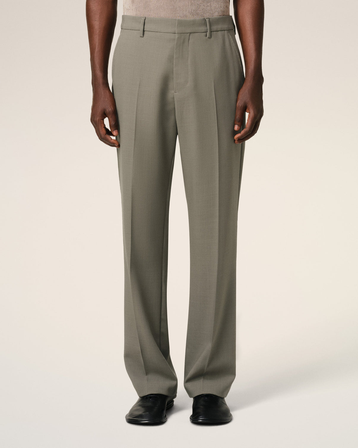 Taupe Wool Straight Fit Trousers