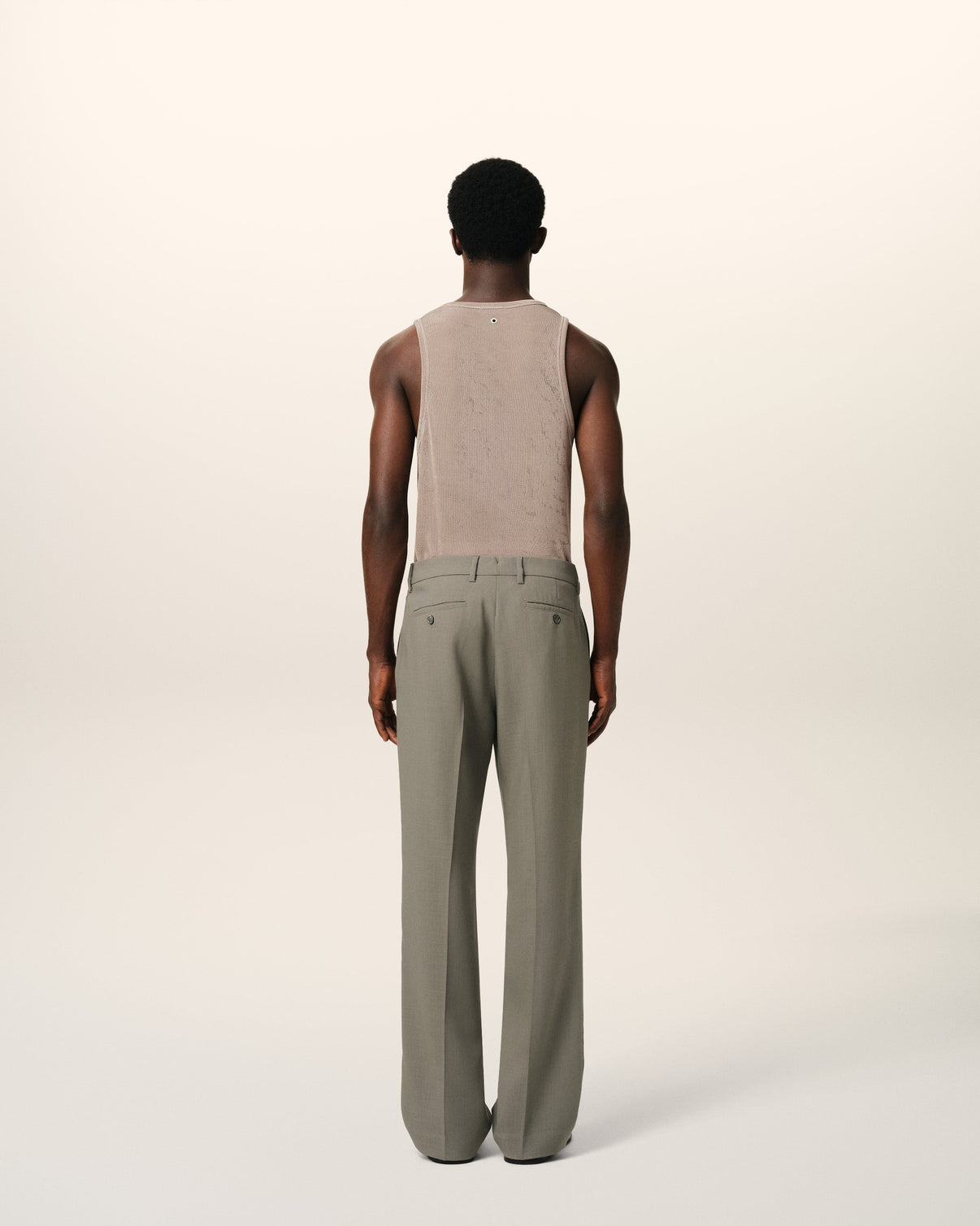 Taupe Wool Straight Fit Trousers