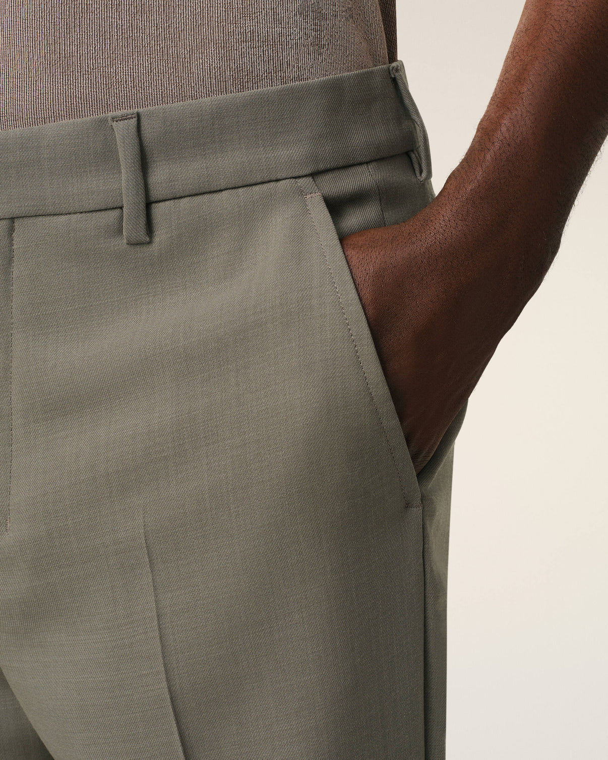 Taupe Wool Straight Fit Trousers