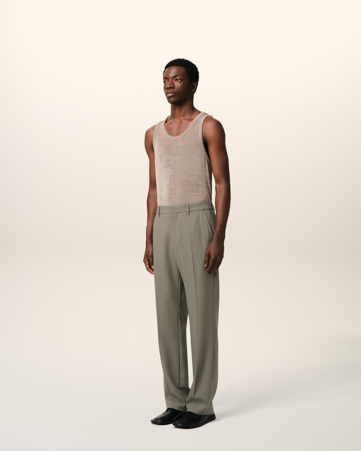 Taupe Wool Straight Fit Trousers