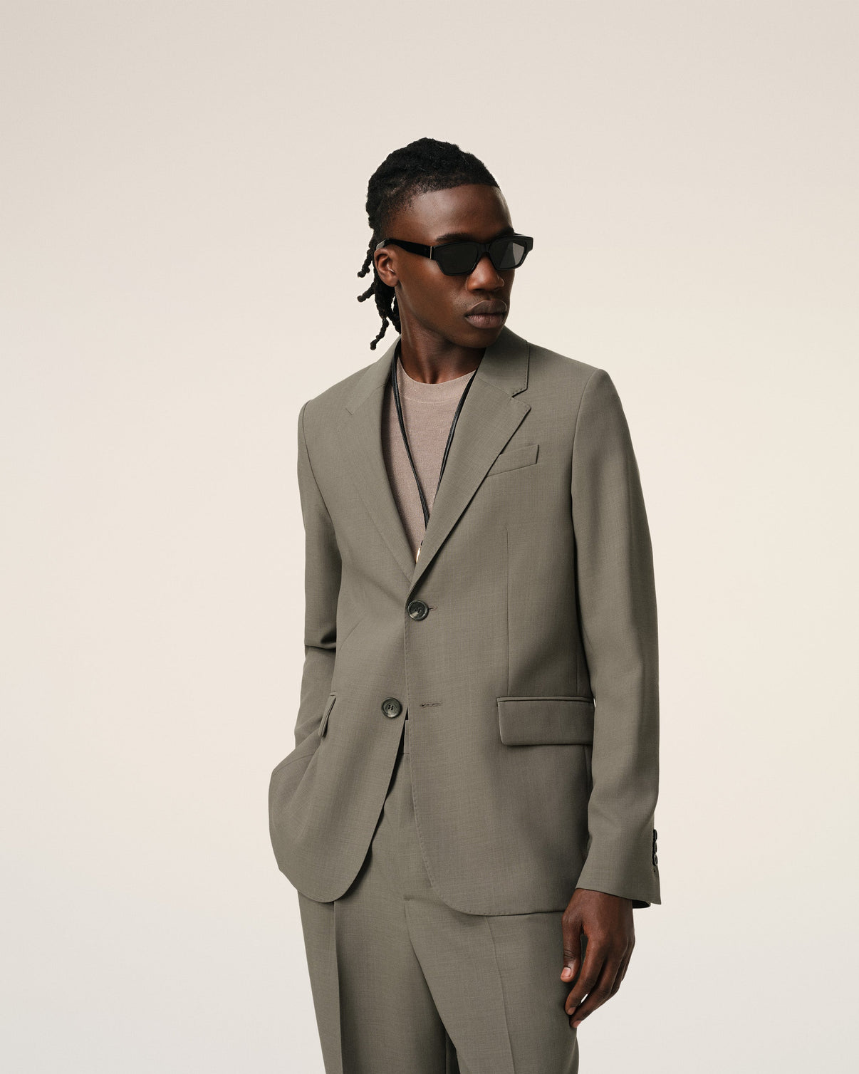 Taupe Wool Two Buttons Jacket