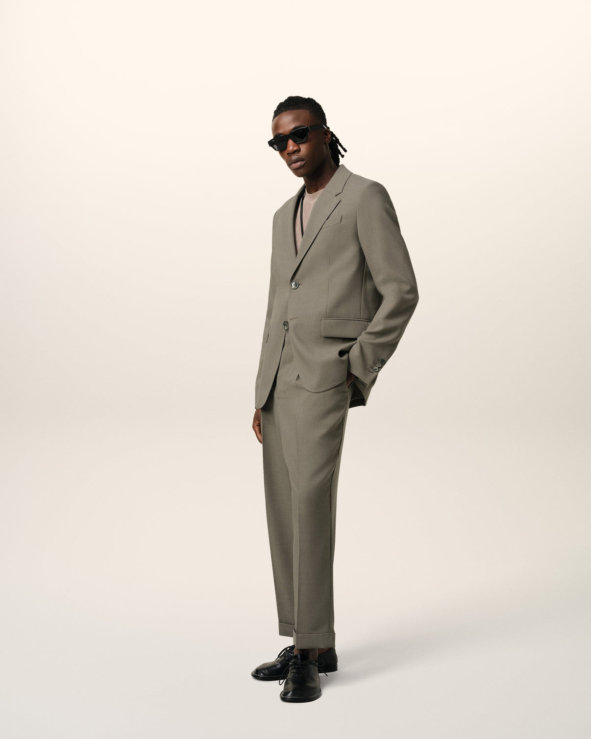 Taupe Wool Two Buttons Jacket