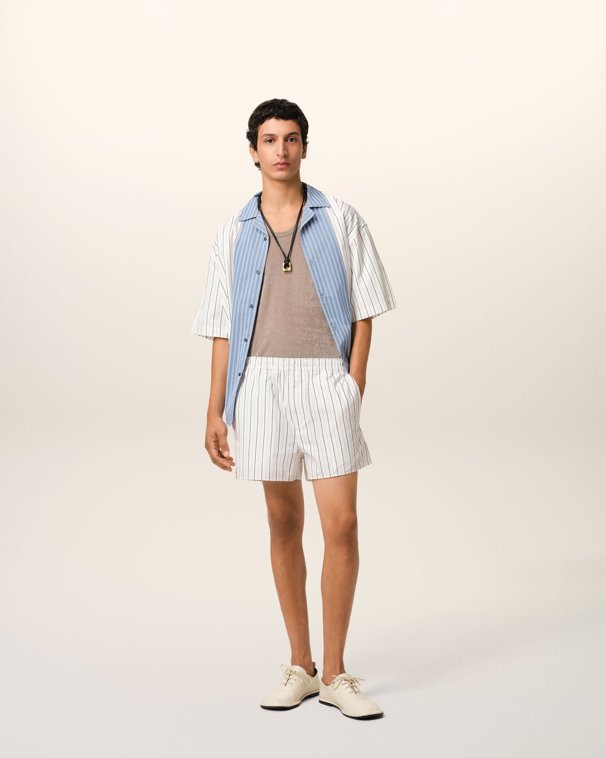 White And Blue Cotton Elasticated Short