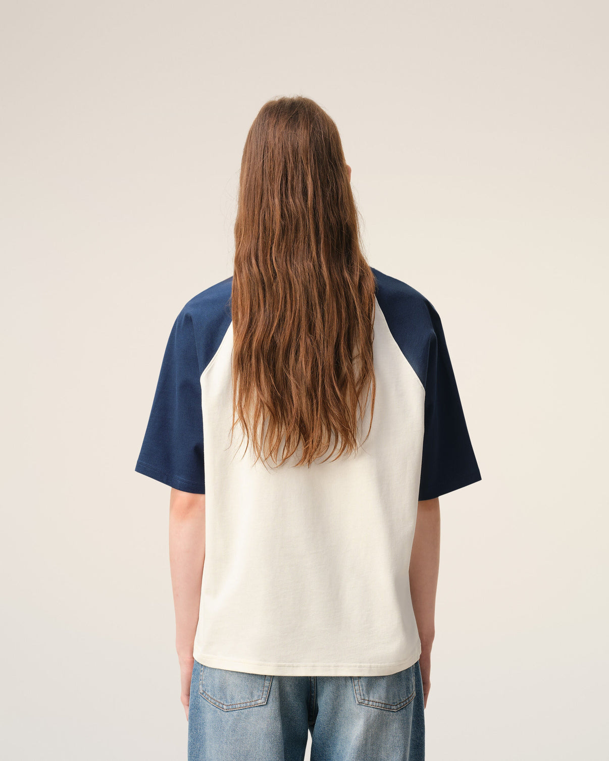 White And Blue Cotton Knitted Patch T-shirt