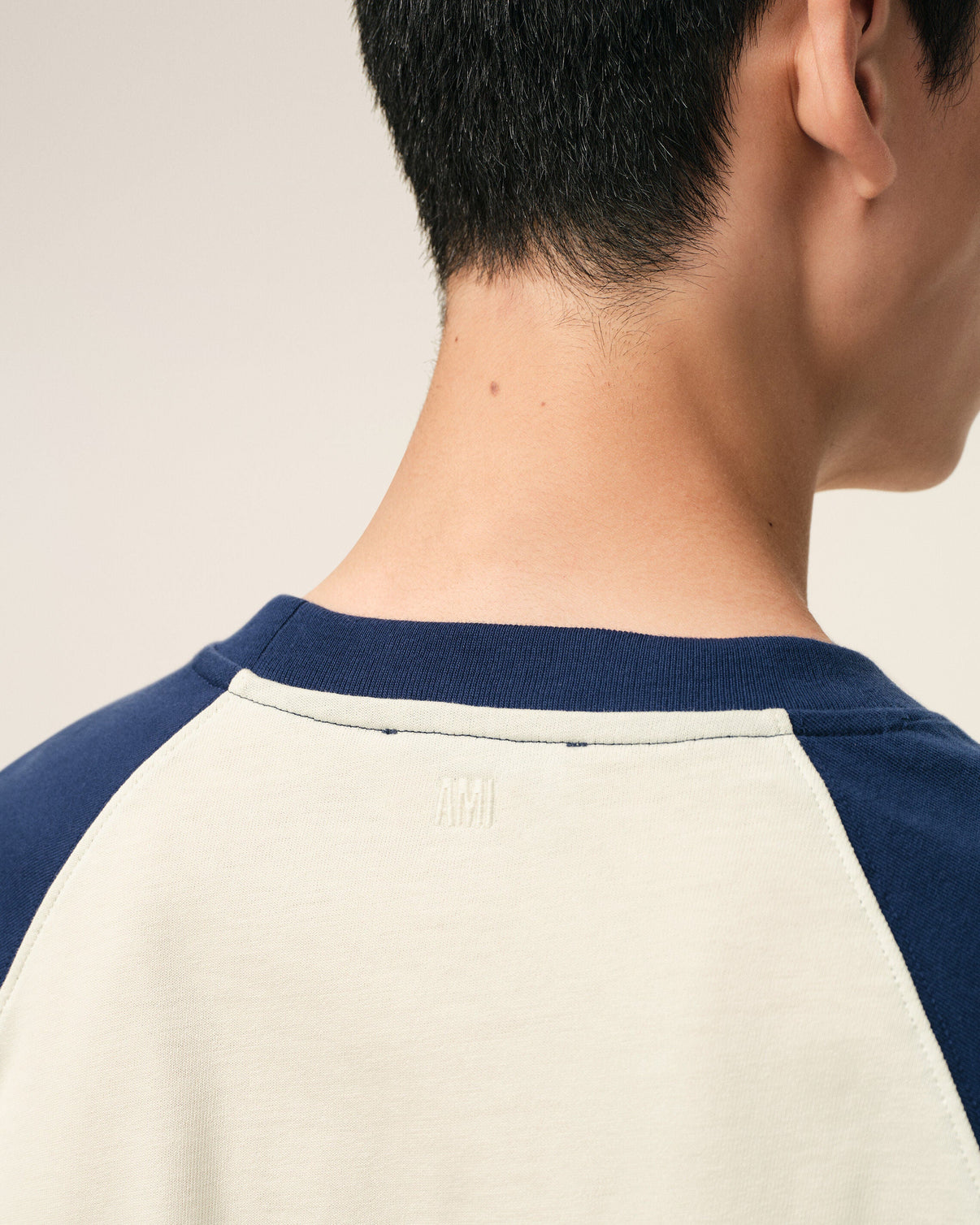 White And Blue Cotton Knitted Patch T-shirt