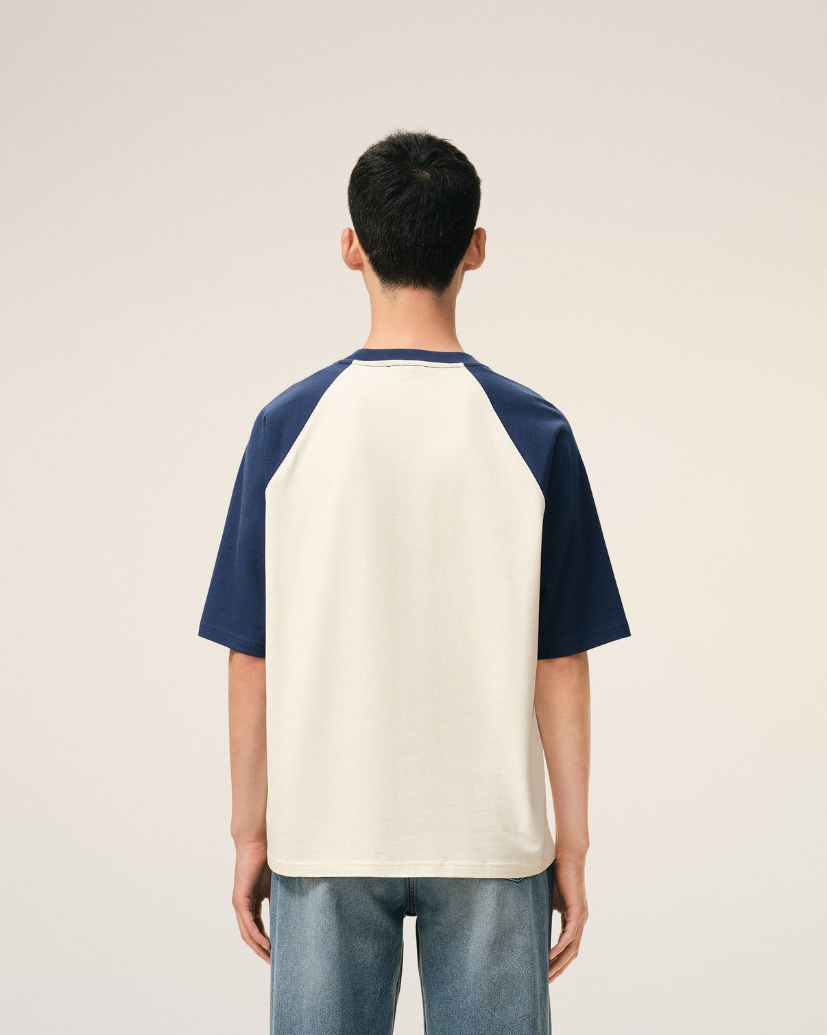 White And Blue Cotton Knitted Patch T-shirt
